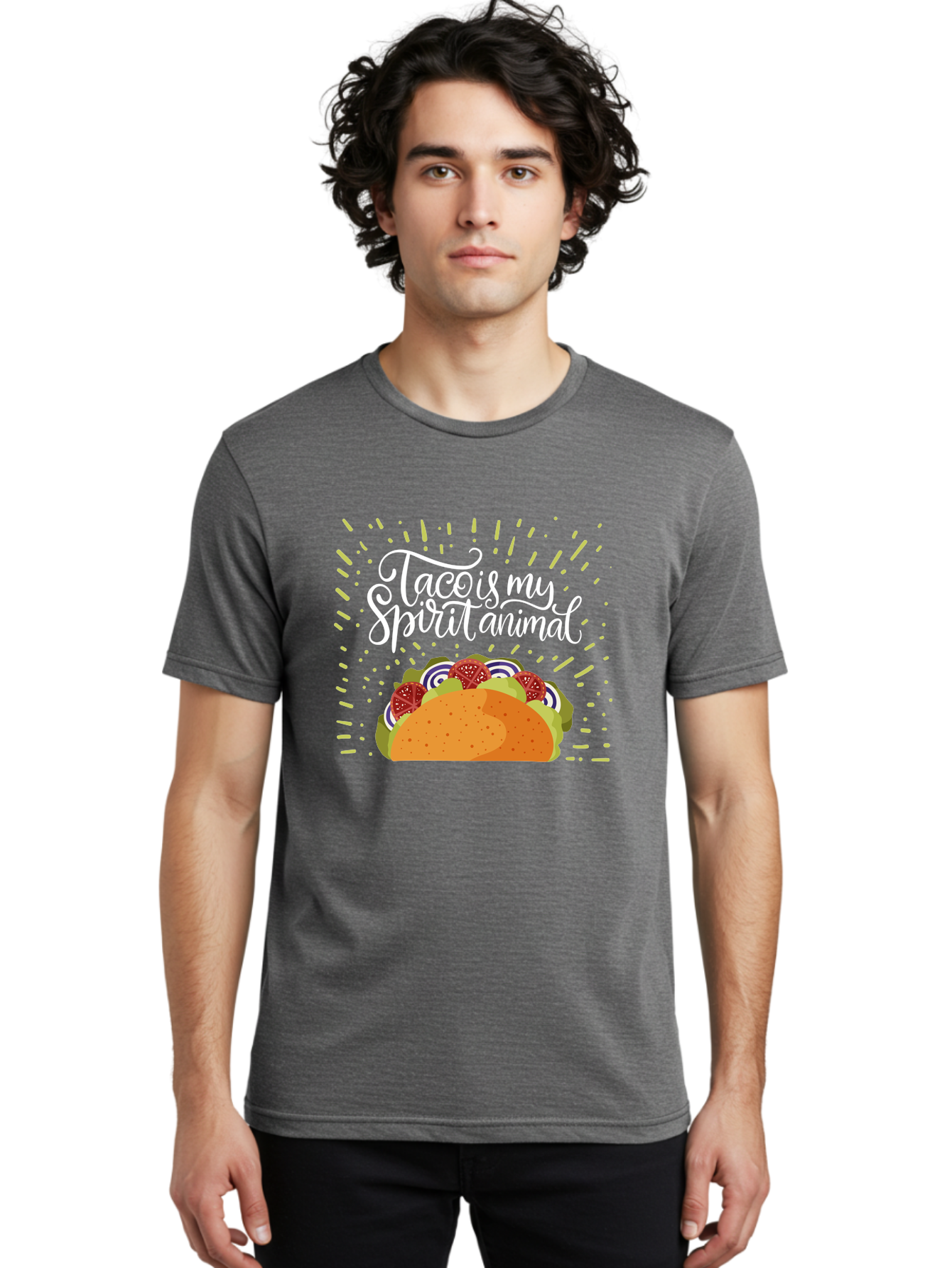 Taco-Is-My-Spirit-Animal Men'S Graphic Tee, 100% Cotton, Comfortable Casual Summer Wear, Machine Washable, Taco, Spirit Animal, Mexican Food, Delicious Taco, Foodie Culture, Taco Love, Vibrant Graphics, Playful Design, Tasty Meal, -  Aaa302 22