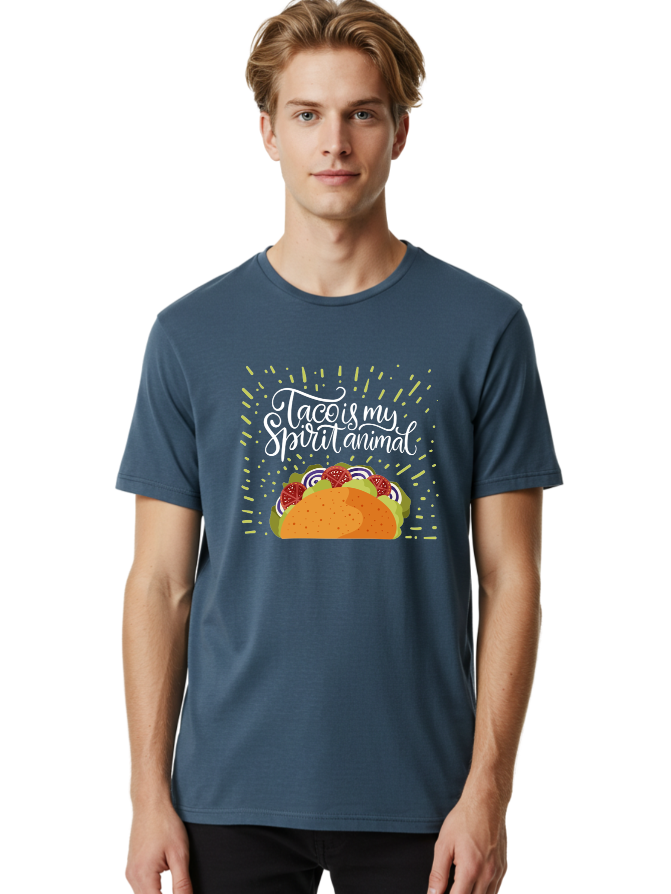 Taco-Is-My-Spirit-Animal Men'S Graphic Tee, 100% Cotton, Comfortable Casual Summer Wear, Machine Washable, Taco, Spirit Animal, Mexican Food, Delicious Taco, Foodie Culture, Taco Love, Vibrant Graphics, Playful Design, Tasty Meal, -  Aaa302 12