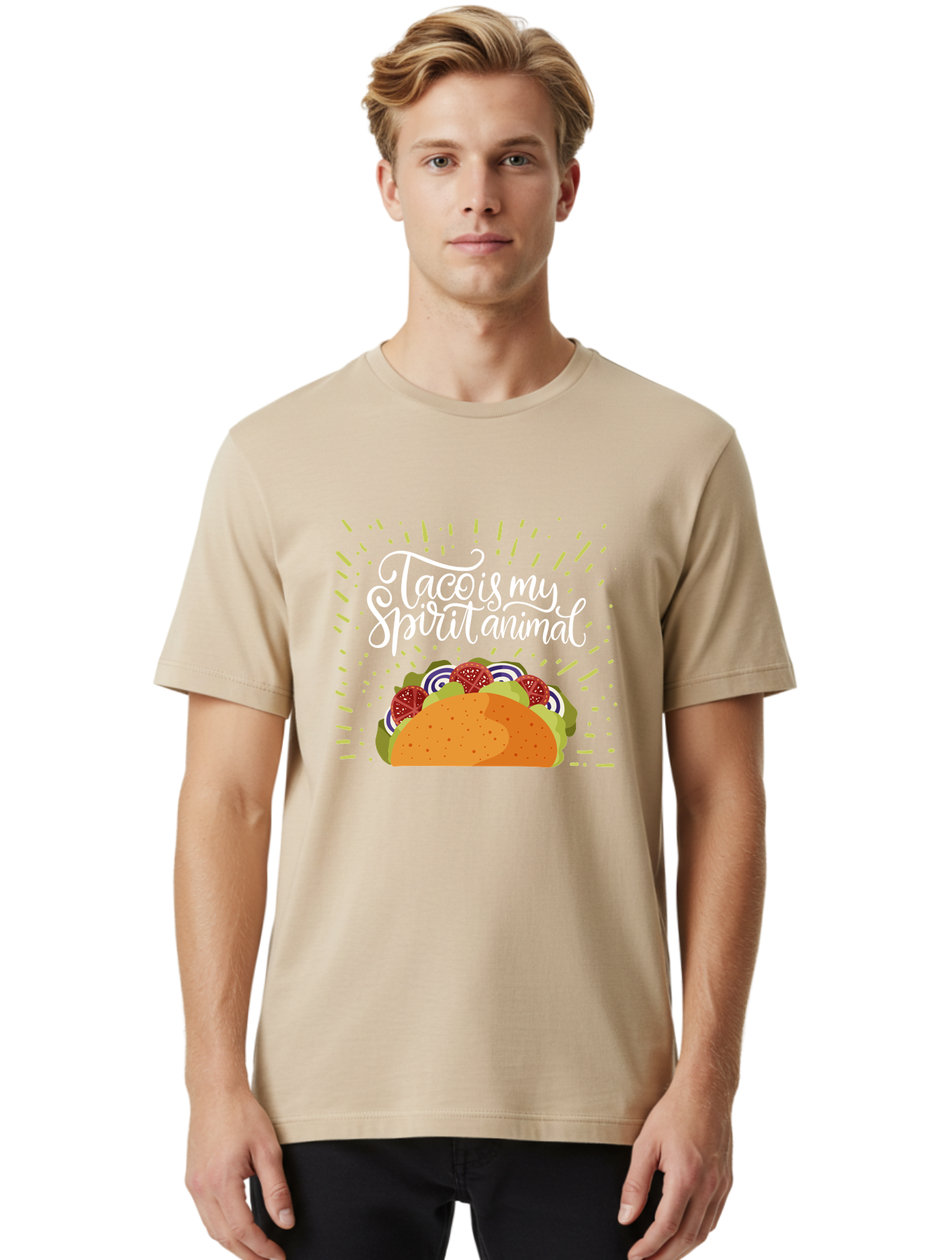 Taco-Is-My-Spirit-Animal Men'S Graphic Tee, 100% Cotton, Comfortable Casual Summer Wear, Machine Washable, Taco, Spirit Animal, Mexican Food, Delicious Taco, Foodie Culture, Taco Love, Vibrant Graphics, Playful Design, Tasty Meal, -  Aaa302 4