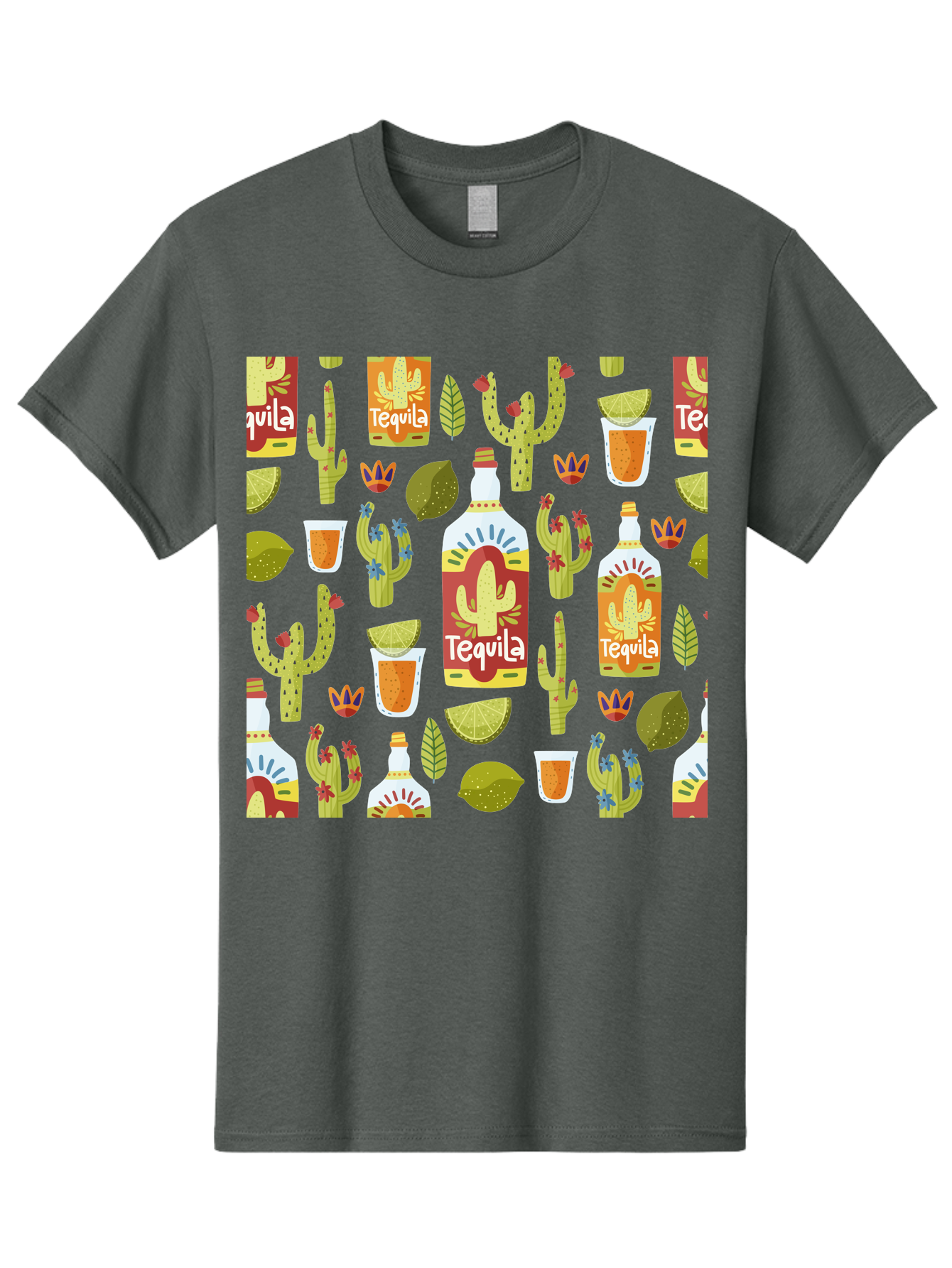 Tequila Men'S Graphic Tee, 100% Cotton, Comfortable Casual Summer Wear, Machine Washable, Tequila Bottles, Cacti Plants, Citrus Fruits, Margarita Glasses, Mexican Drinks, Festive Patterns, Vibrant Designs, Party Themes, -  Aaa304 19