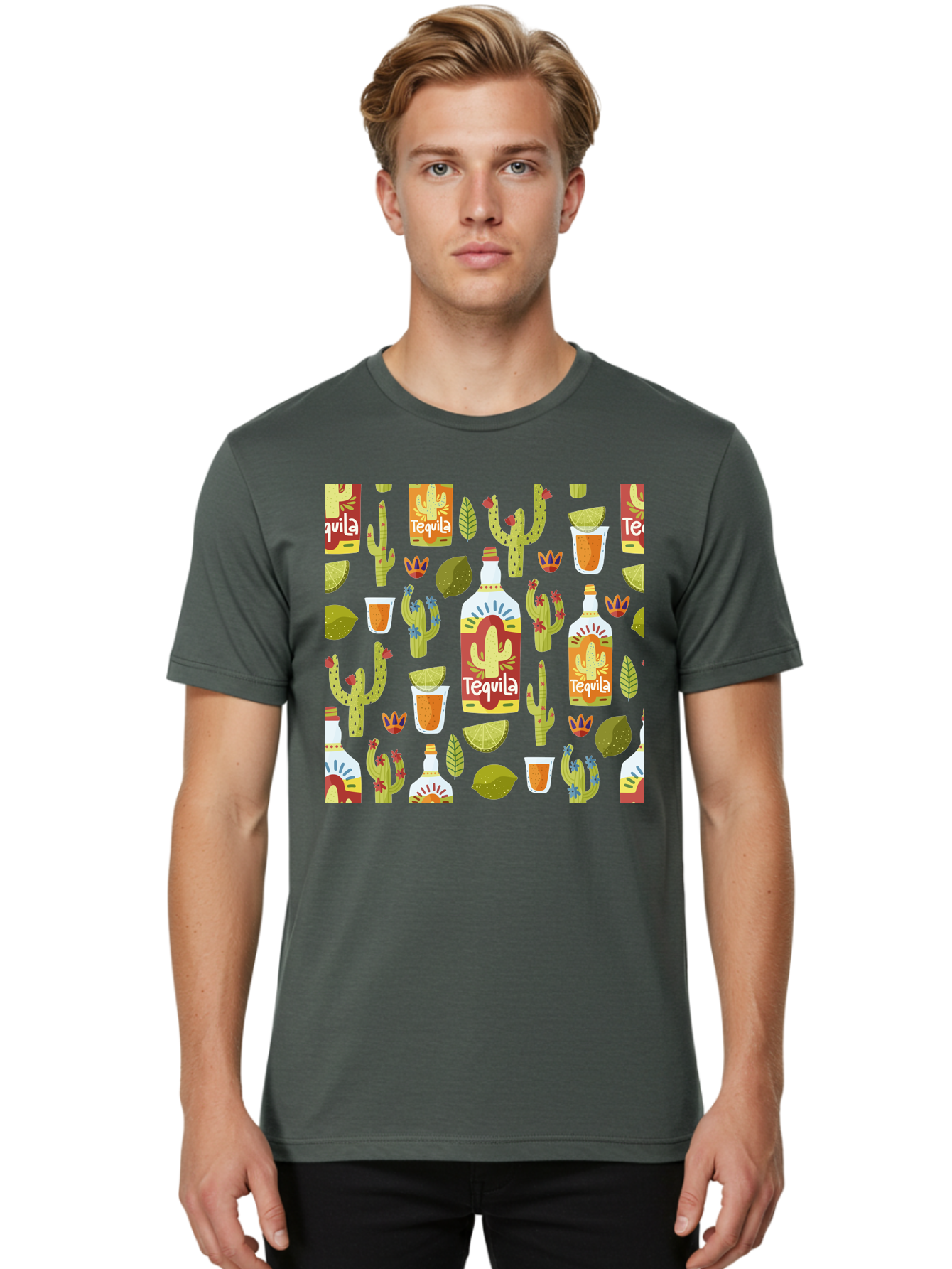Tequila Men'S Graphic Tee, 100% Cotton, Comfortable Casual Summer Wear, Machine Washable, Tequila Bottles, Cacti Plants, Citrus Fruits, Margarita Glasses, Mexican Drinks, Festive Patterns, Vibrant Designs, Party Themes, -  Aaa304 20
