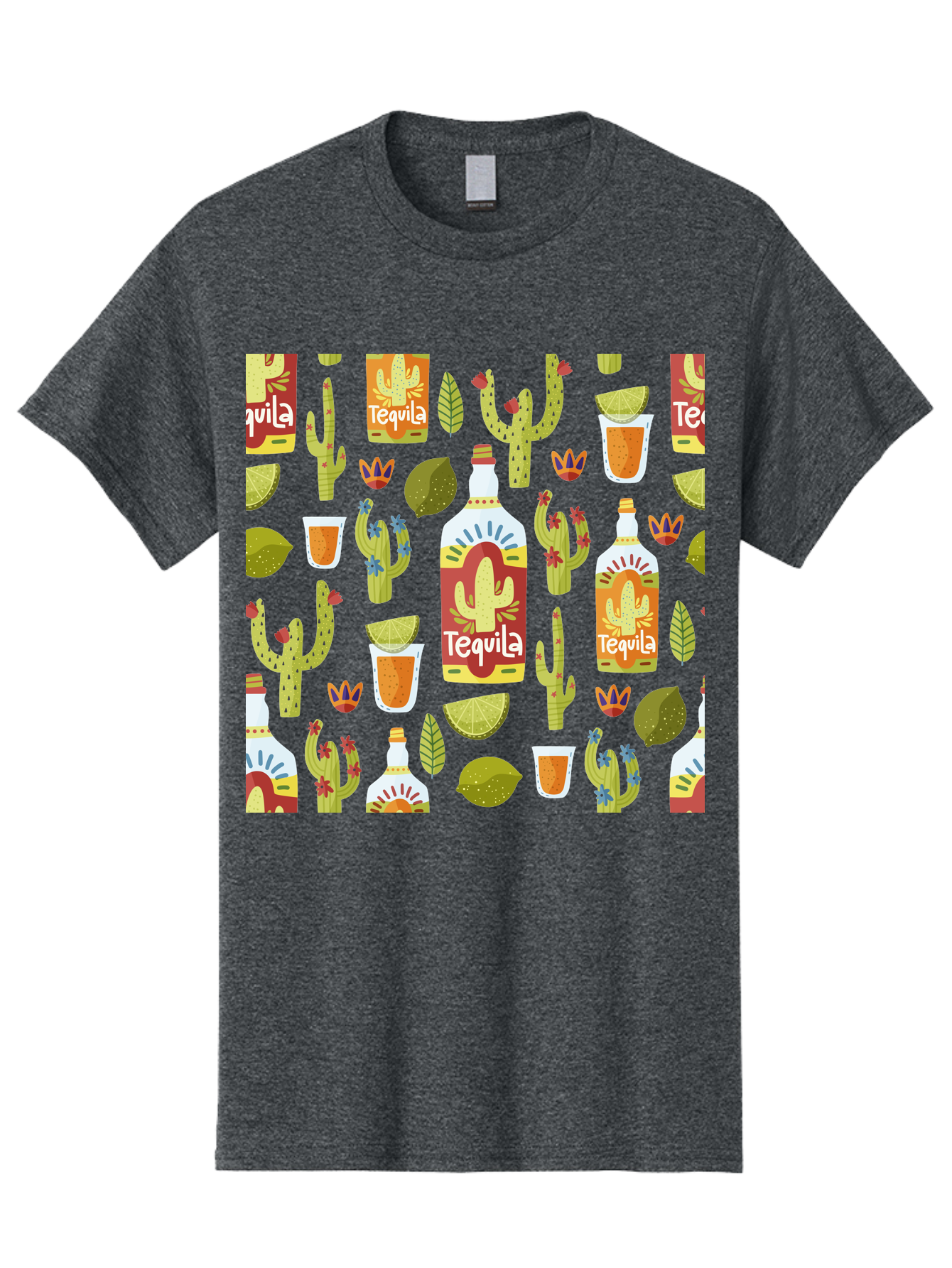 Tequila Men'S Graphic Tee, 100% Cotton, Comfortable Casual Summer Wear, Machine Washable, Tequila Bottles, Cacti Plants, Citrus Fruits, Margarita Glasses, Mexican Drinks, Festive Patterns, Vibrant Designs, Party Themes, -  Aaa304 3