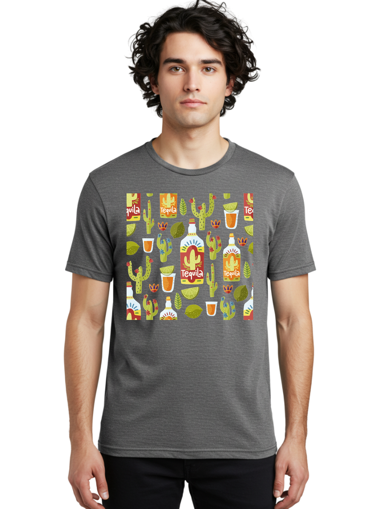 Tequila Men'S Graphic Tee, 100% Cotton, Comfortable Casual Summer Wear, Machine Washable, Tequila Bottles, Cacti Plants, Citrus Fruits, Margarita Glasses, Mexican Drinks, Festive Patterns, Vibrant Designs, Party Themes, -  Aaa304 30