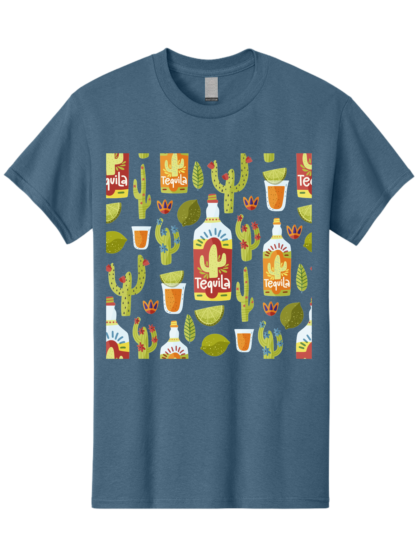 Tequila Men'S Graphic Tee, 100% Cotton, Comfortable Casual Summer Wear, Machine Washable, Tequila Bottles, Cacti Plants, Citrus Fruits, Margarita Glasses, Mexican Drinks, Festive Patterns, Vibrant Designs, Party Themes, -  Aaa304 21