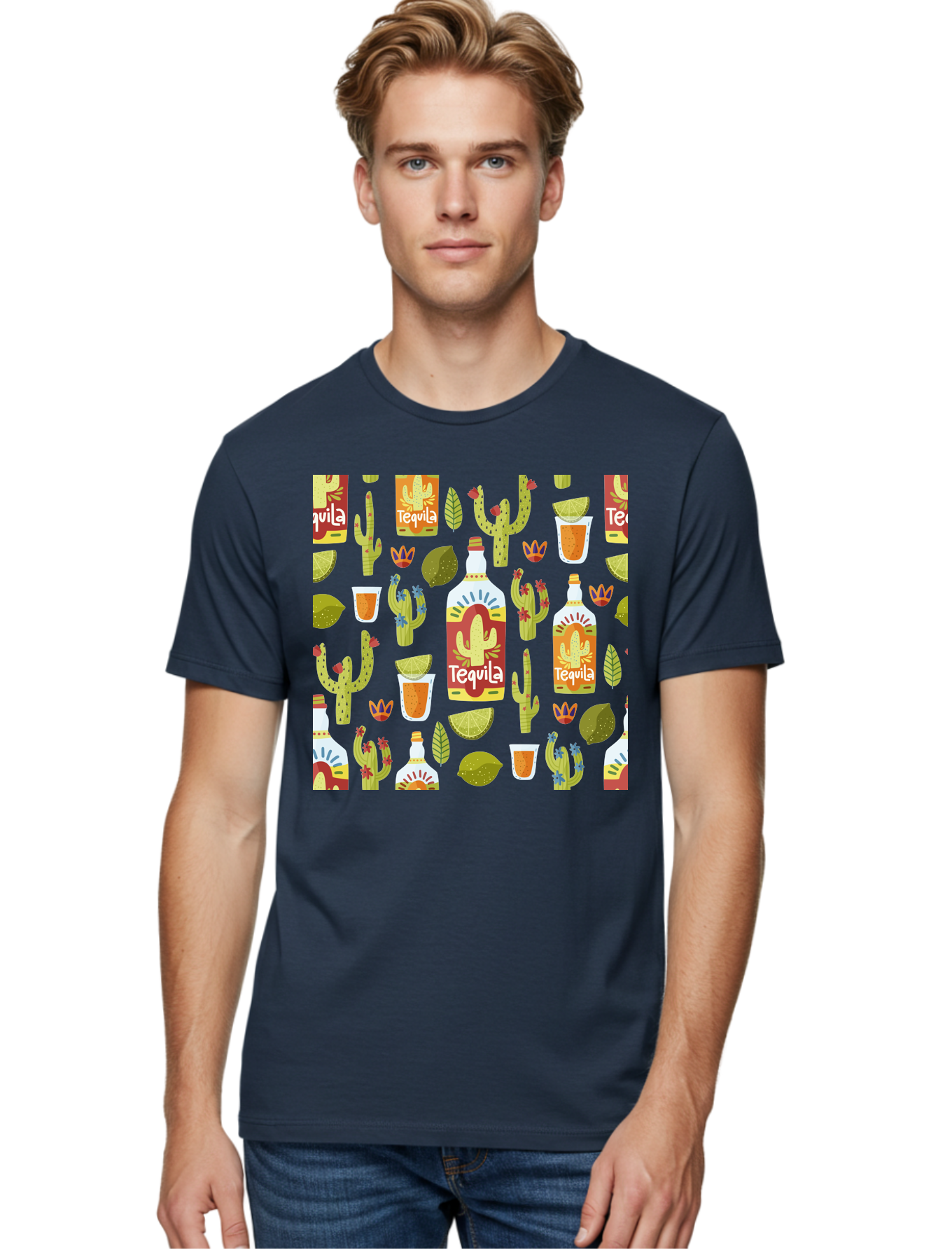 Tequila Men'S Graphic Tee, 100% Cotton, Comfortable Casual Summer Wear, Machine Washable, Tequila Bottles, Cacti Plants, Citrus Fruits, Margarita Glasses, Mexican Drinks, Festive Patterns, Vibrant Designs, Party Themes, -  Aaa304 16