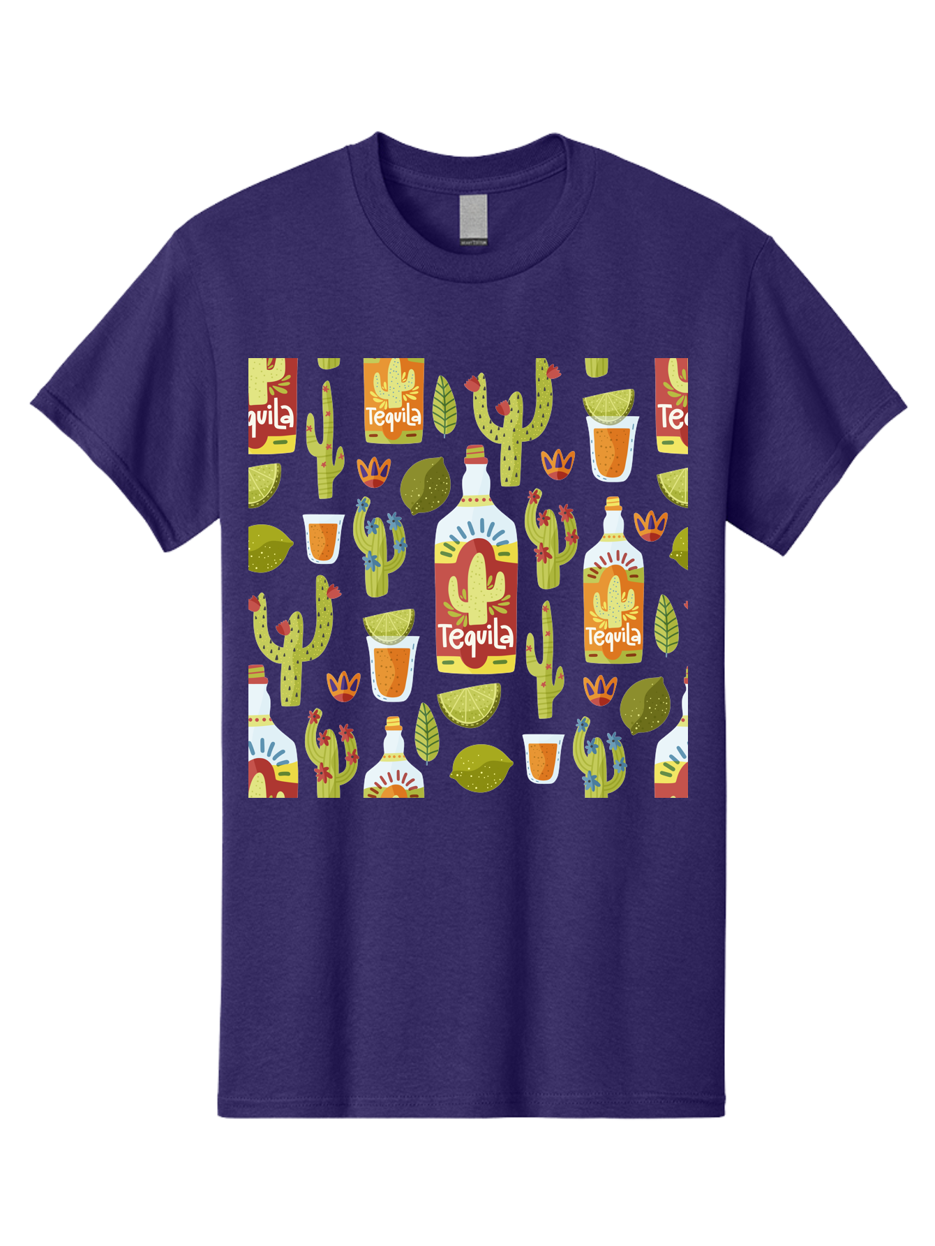 Tequila Men'S Graphic Tee, 100% Cotton, Comfortable Casual Summer Wear, Machine Washable, Tequila Bottles, Cacti Plants, Citrus Fruits, Margarita Glasses, Mexican Drinks, Festive Patterns, Vibrant Designs, Party Themes, -  Aaa304 23
