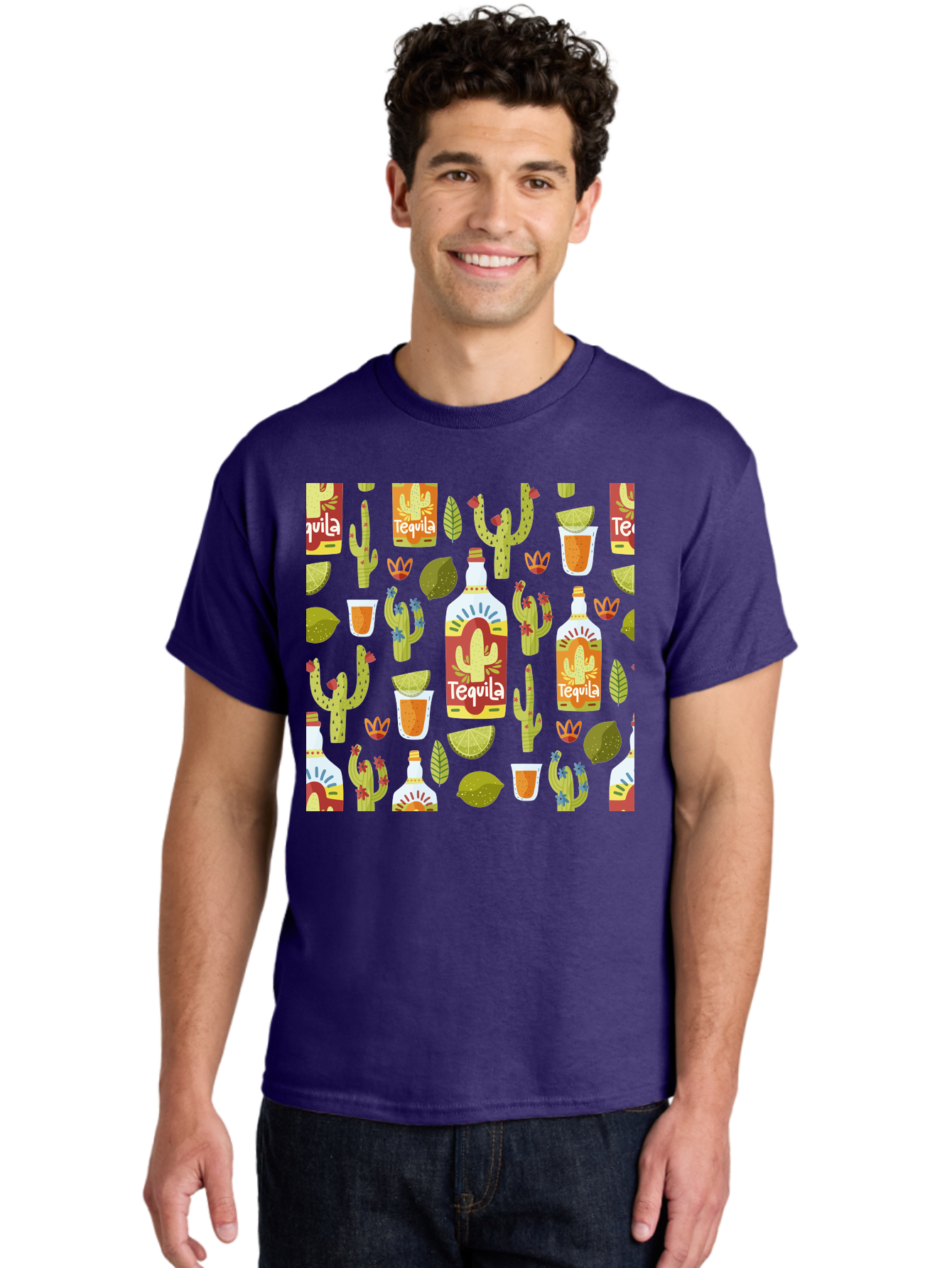 Tequila Men'S Graphic Tee, 100% Cotton, Comfortable Casual Summer Wear, Machine Washable, Tequila Bottles, Cacti Plants, Citrus Fruits, Margarita Glasses, Mexican Drinks, Festive Patterns, Vibrant Designs, Party Themes, -  Aaa304 24