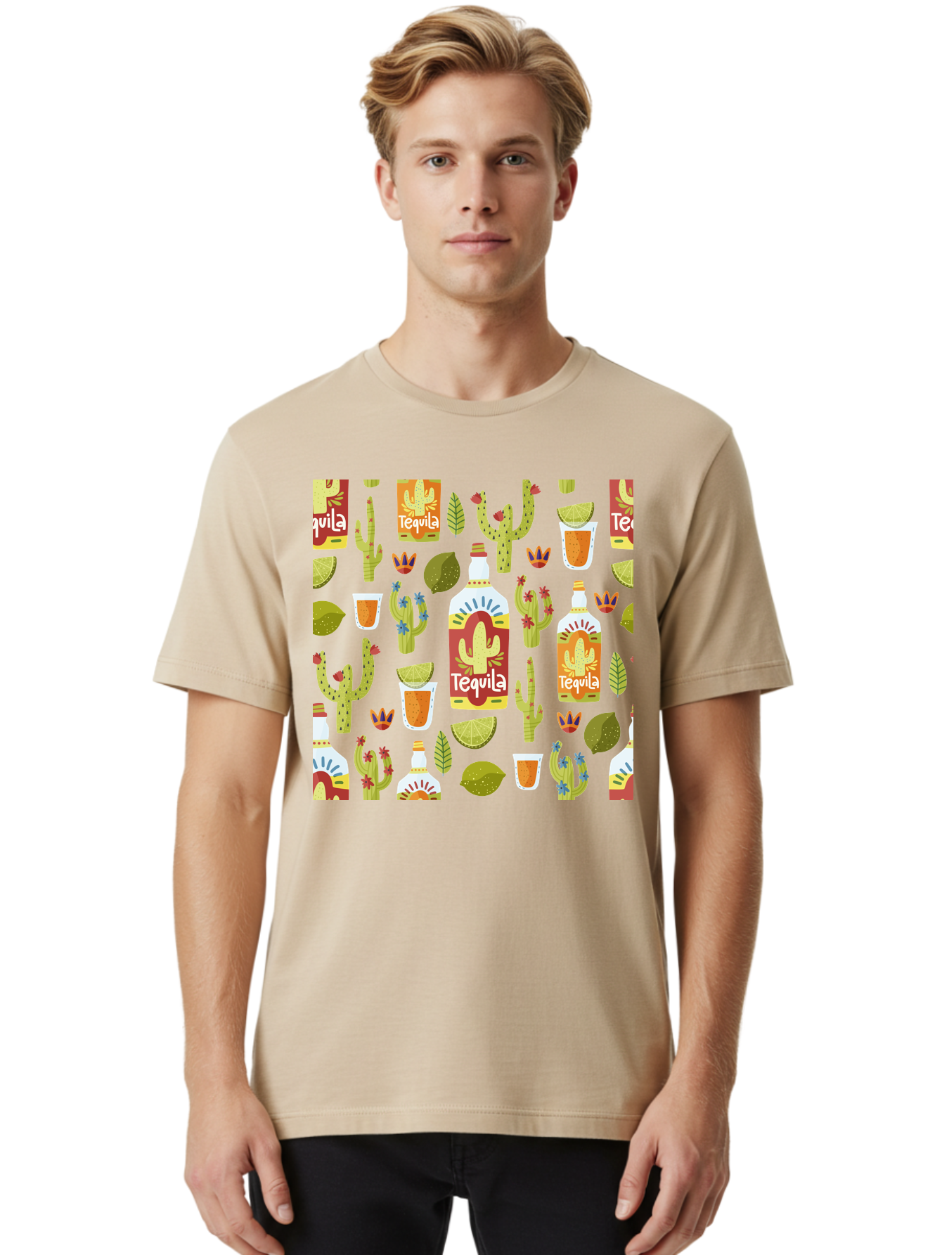 Tequila Men'S Graphic Tee, 100% Cotton, Comfortable Casual Summer Wear, Machine Washable, Tequila Bottles, Cacti Plants, Citrus Fruits, Margarita Glasses, Mexican Drinks, Festive Patterns, Vibrant Designs, Party Themes, -  Aaa304 8