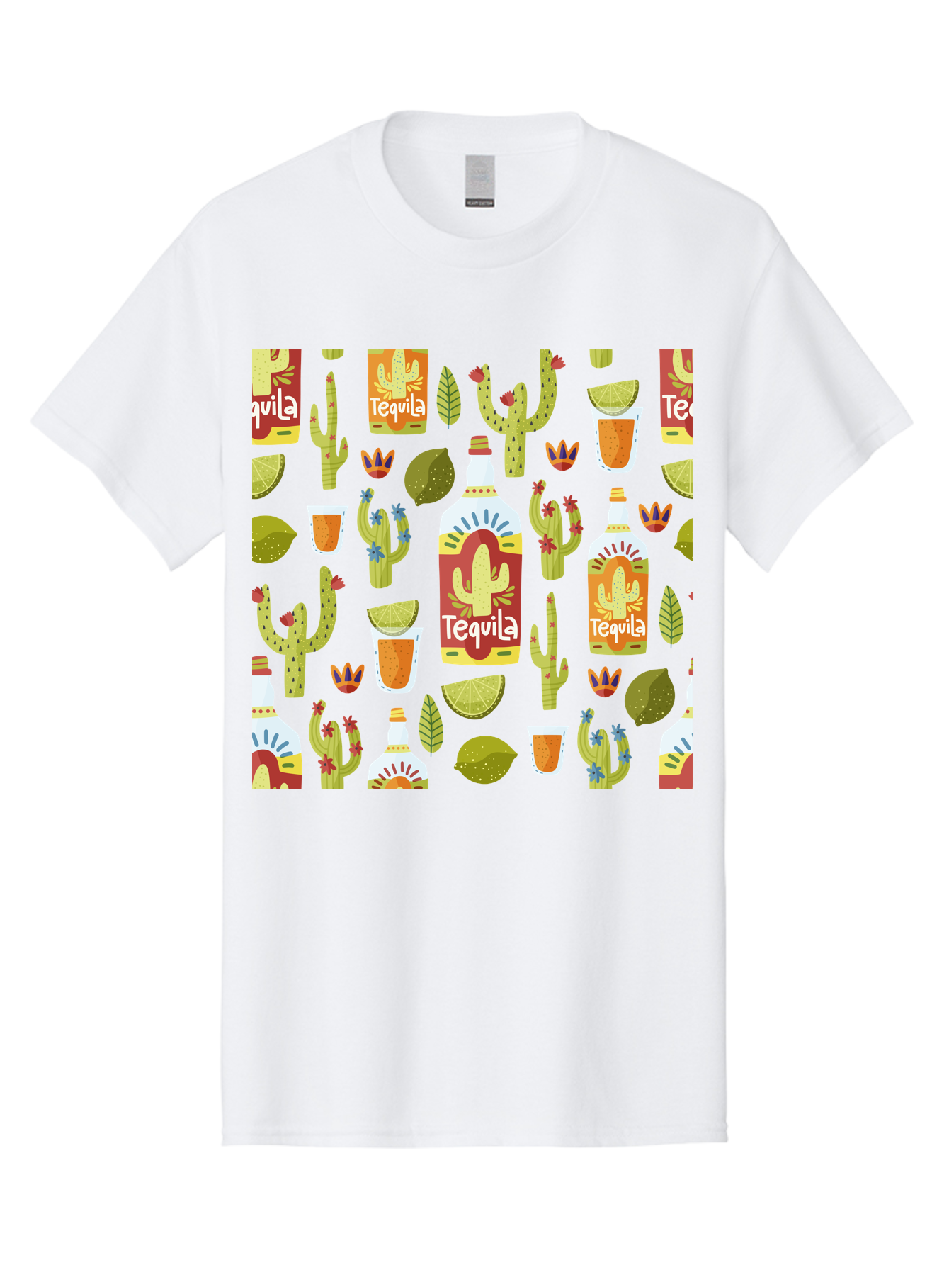 Tequila Men'S Graphic Tee, 100% Cotton, Comfortable Casual Summer Wear, Machine Washable, Tequila Bottles, Cacti Plants, Citrus Fruits, Margarita Glasses, Mexican Drinks, Festive Patterns, Vibrant Designs, Party Themes, -  Aaa304 25