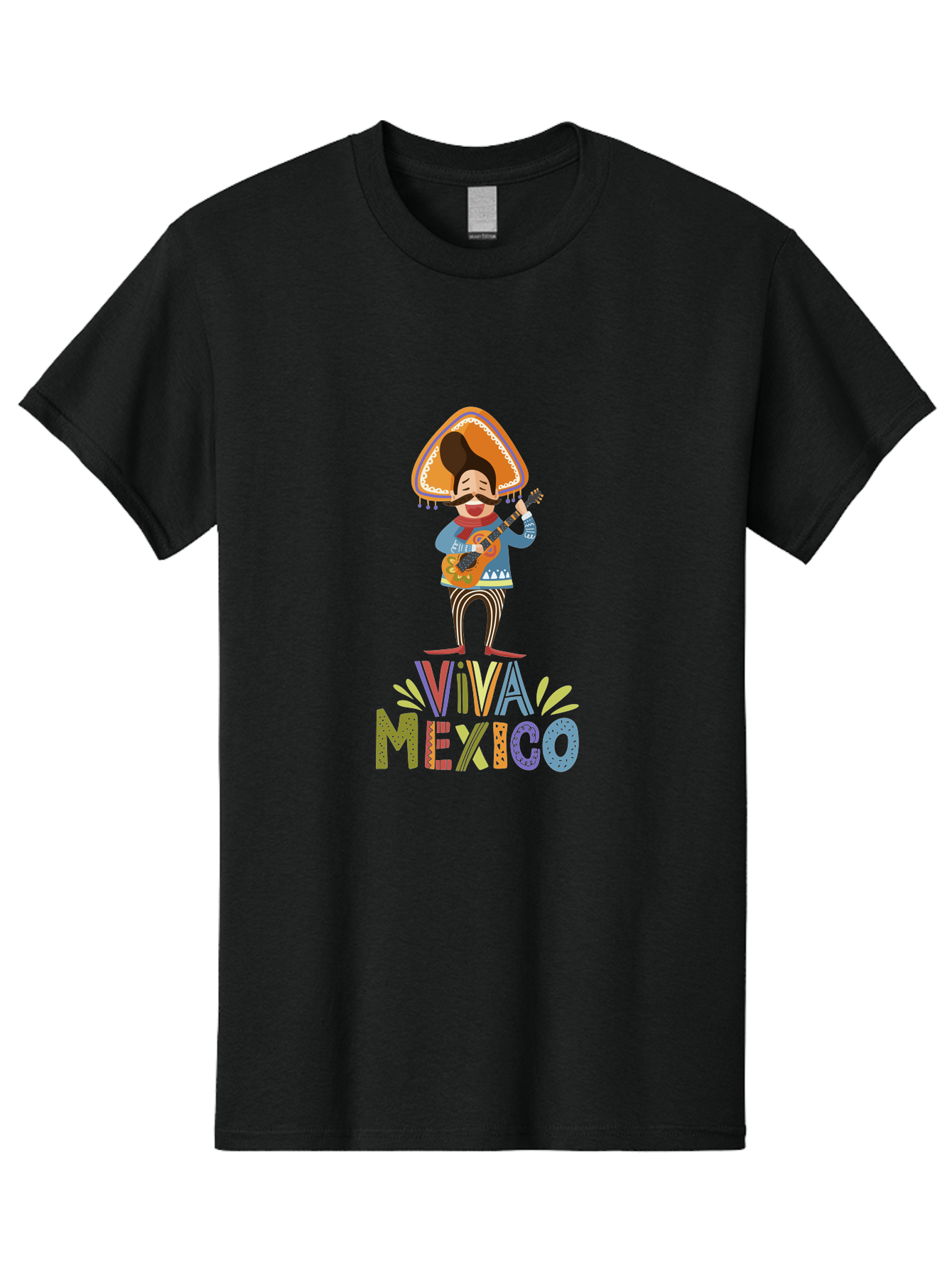 Viva-Mexico Men'S Graphic Tee, 100% Cotton, Comfortable Casual Summer Wear, Machine Washable, Mexican Culture, Traditional Clothing, Mariachi Musician, Guitar Player, Festive Atmosphere, Colorful Graphics, Vibrant Colors, -  Aaa309 19