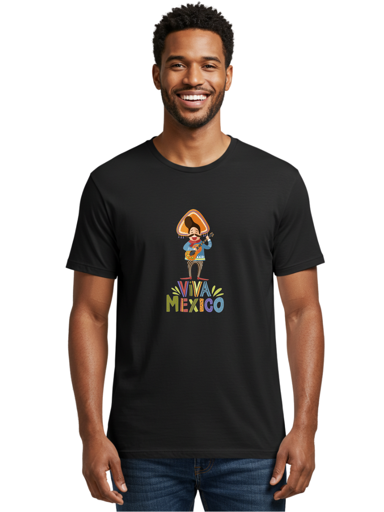 Viva-Mexico Men'S Graphic Tee, 100% Cotton, Comfortable Casual Summer Wear, Machine Washable, Mexican Culture, Traditional Clothing, Mariachi Musician, Guitar Player, Festive Atmosphere, Colorful Graphics, Vibrant Colors, -  Aaa309 20