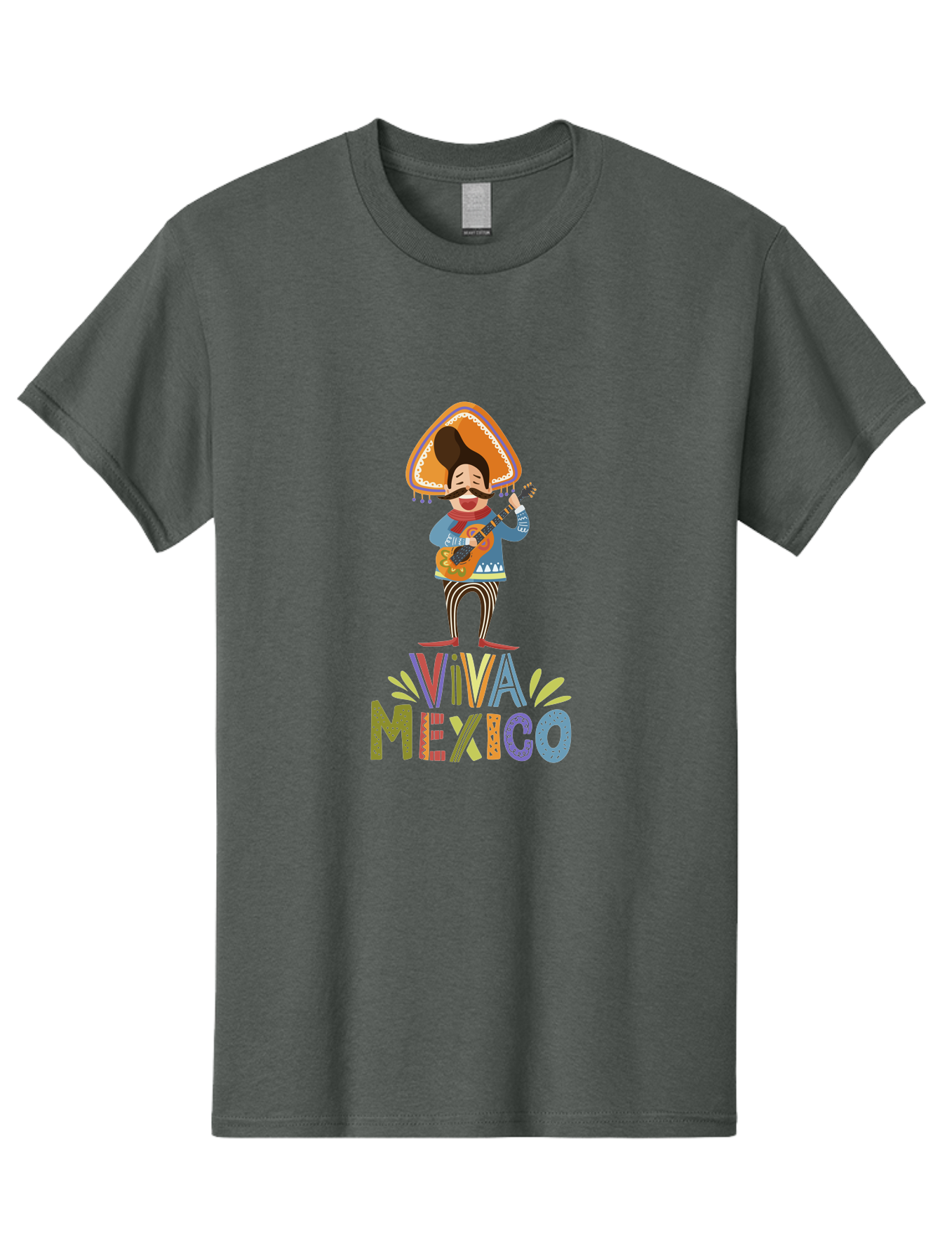 Viva-Mexico Men'S Graphic Tee, 100% Cotton, Comfortable Casual Summer Wear, Machine Washable, Mexican Culture, Traditional Clothing, Mariachi Musician, Guitar Player, Festive Atmosphere, Colorful Graphics, Vibrant Colors, -  Aaa309 3