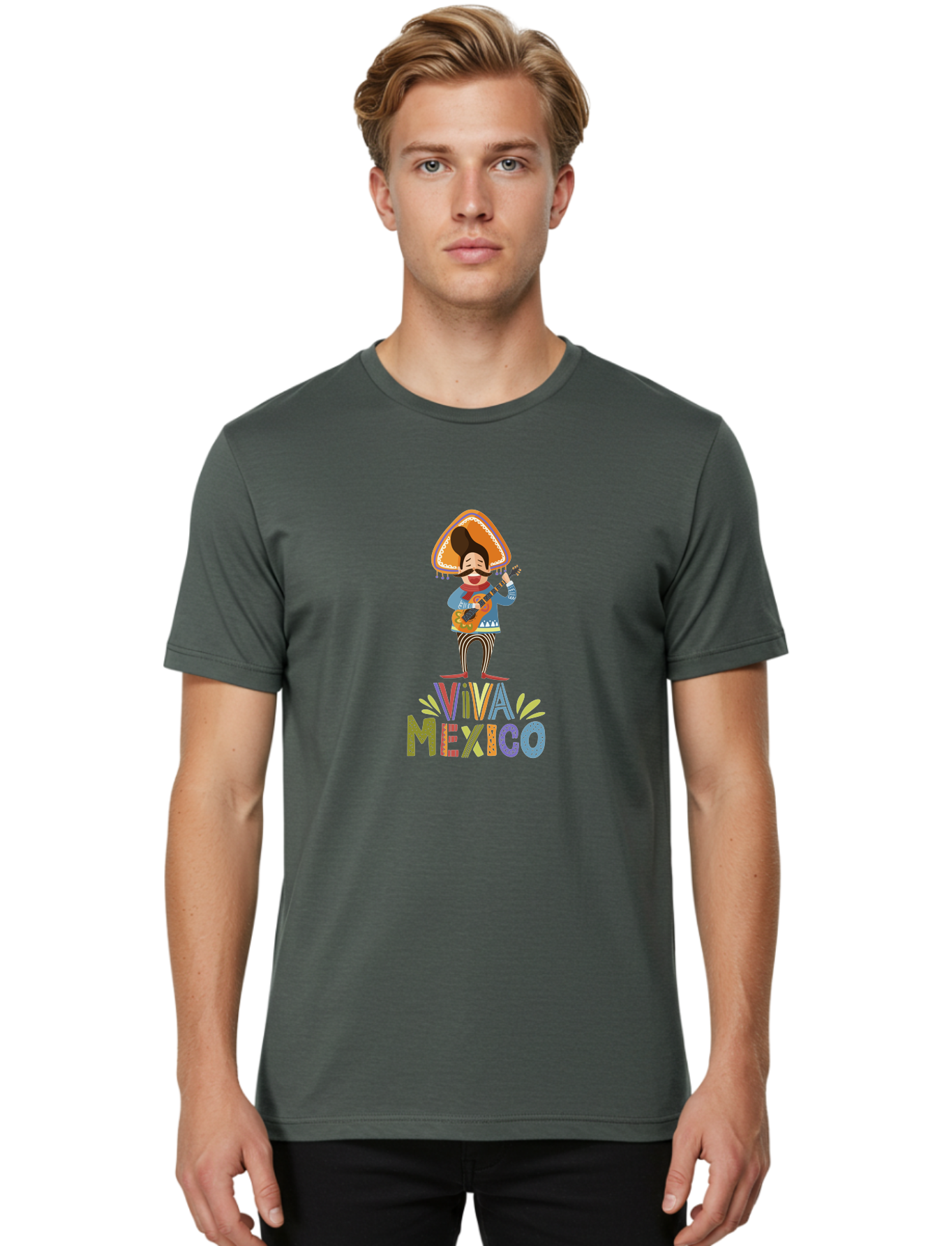 Viva-Mexico Men'S Graphic Tee, 100% Cotton, Comfortable Casual Summer Wear, Machine Washable, Mexican Culture, Traditional Clothing, Mariachi Musician, Guitar Player, Festive Atmosphere, Colorful Graphics, Vibrant Colors, -  Aaa309 4
