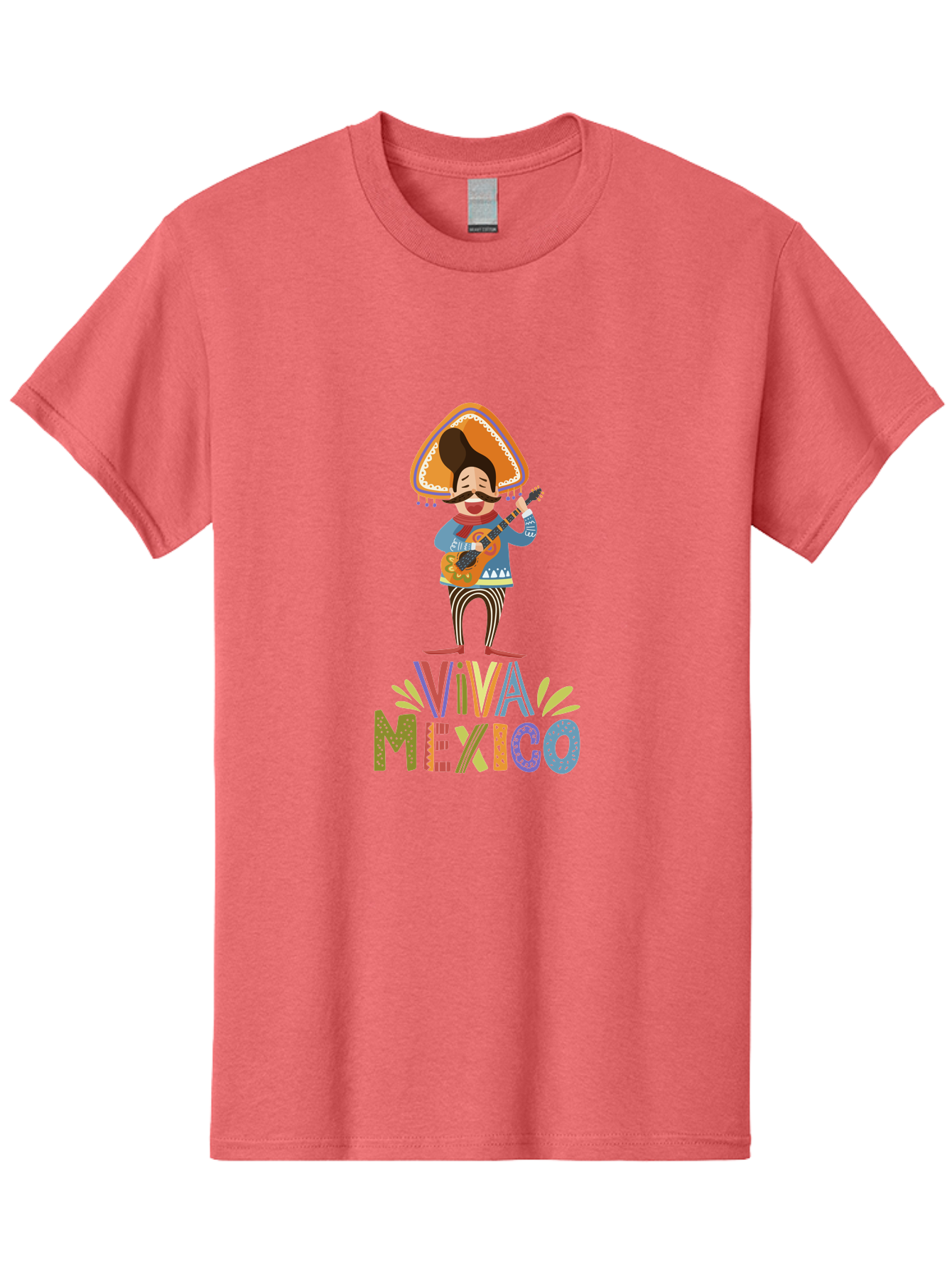 Viva-Mexico Men'S Graphic Tee, 100% Cotton, Comfortable Casual Summer Wear, Machine Washable, Mexican Culture, Traditional Clothing, Mariachi Musician, Guitar Player, Festive Atmosphere, Colorful Graphics, Vibrant Colors, -  Aaa309 25