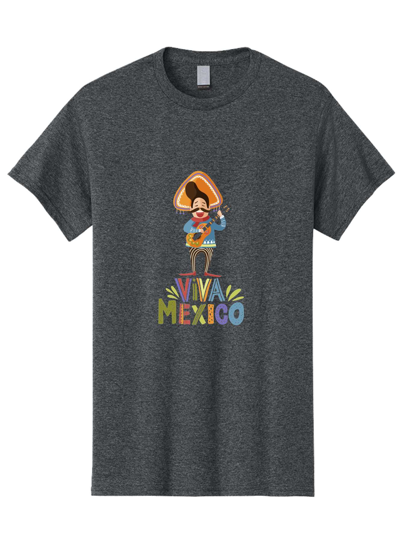 Viva-Mexico Men'S Graphic Tee, 100% Cotton, Comfortable Casual Summer Wear, Machine Washable, Mexican Culture, Traditional Clothing, Mariachi Musician, Guitar Player, Festive Atmosphere, Colorful Graphics, Vibrant Colors, -  Aaa309
