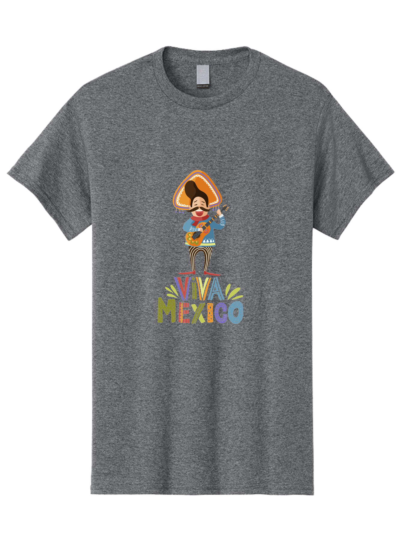 Viva-Mexico Men'S Graphic Tee, 100% Cotton, Comfortable Casual Summer Wear, Machine Washable, Mexican Culture, Traditional Clothing, Mariachi Musician, Guitar Player, Festive Atmosphere, Colorful Graphics, Vibrant Colors, -  Aaa309 17