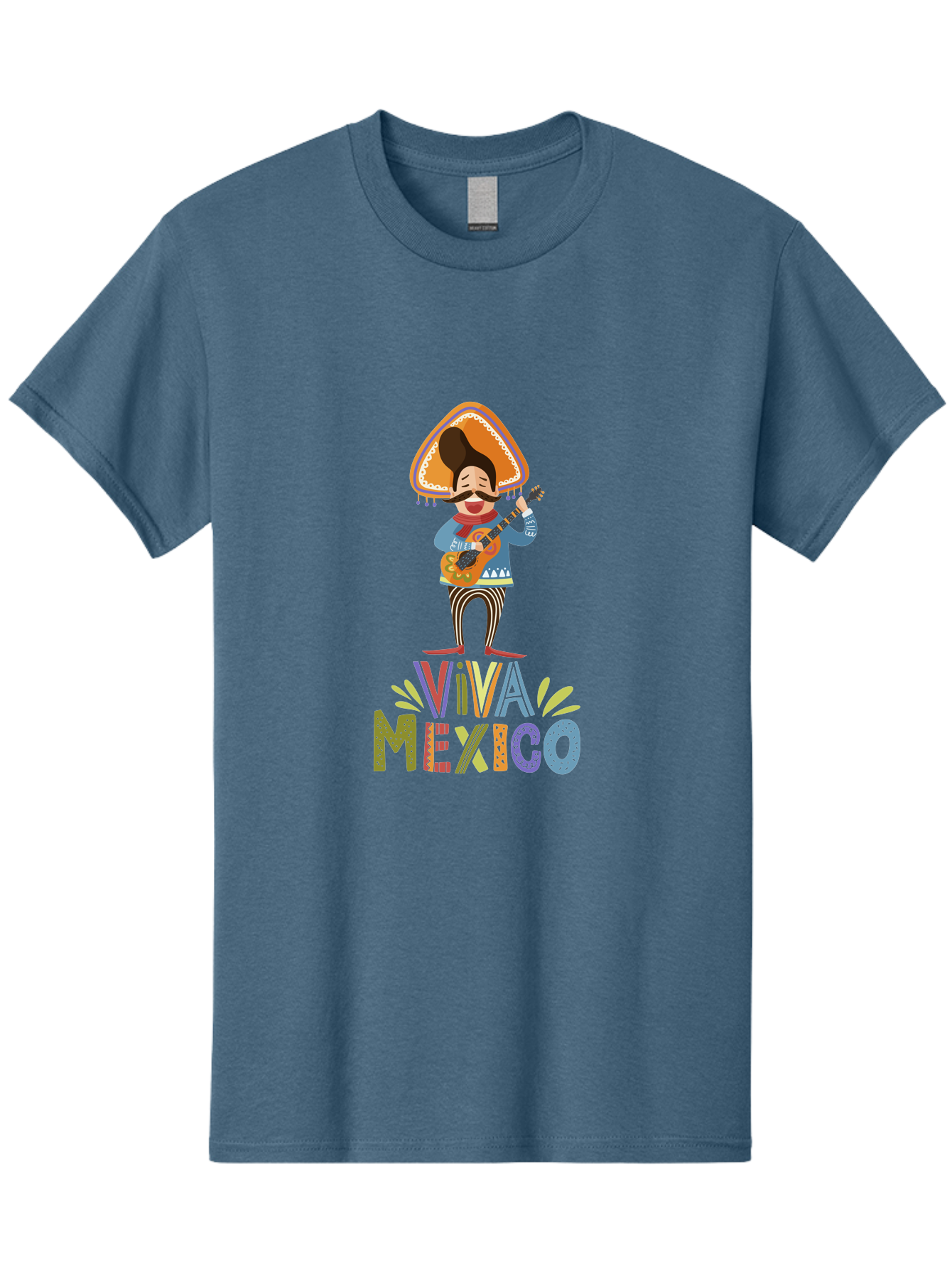 Viva-Mexico Men'S Graphic Tee, 100% Cotton, Comfortable Casual Summer Wear, Machine Washable, Mexican Culture, Traditional Clothing, Mariachi Musician, Guitar Player, Festive Atmosphere, Colorful Graphics, Vibrant Colors, -  Aaa309 23