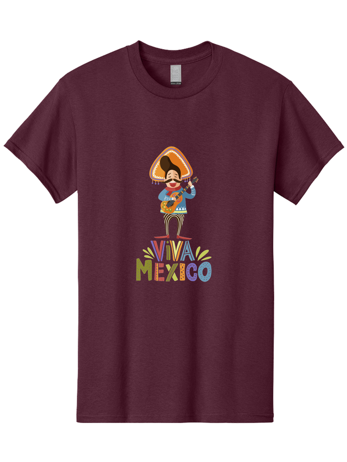 Viva-Mexico Men'S Graphic Tee, 100% Cotton, Comfortable Casual Summer Wear, Machine Washable, Mexican Culture, Traditional Clothing, Mariachi Musician, Guitar Player, Festive Atmosphere, Colorful Graphics, Vibrant Colors, -  Aaa309 7