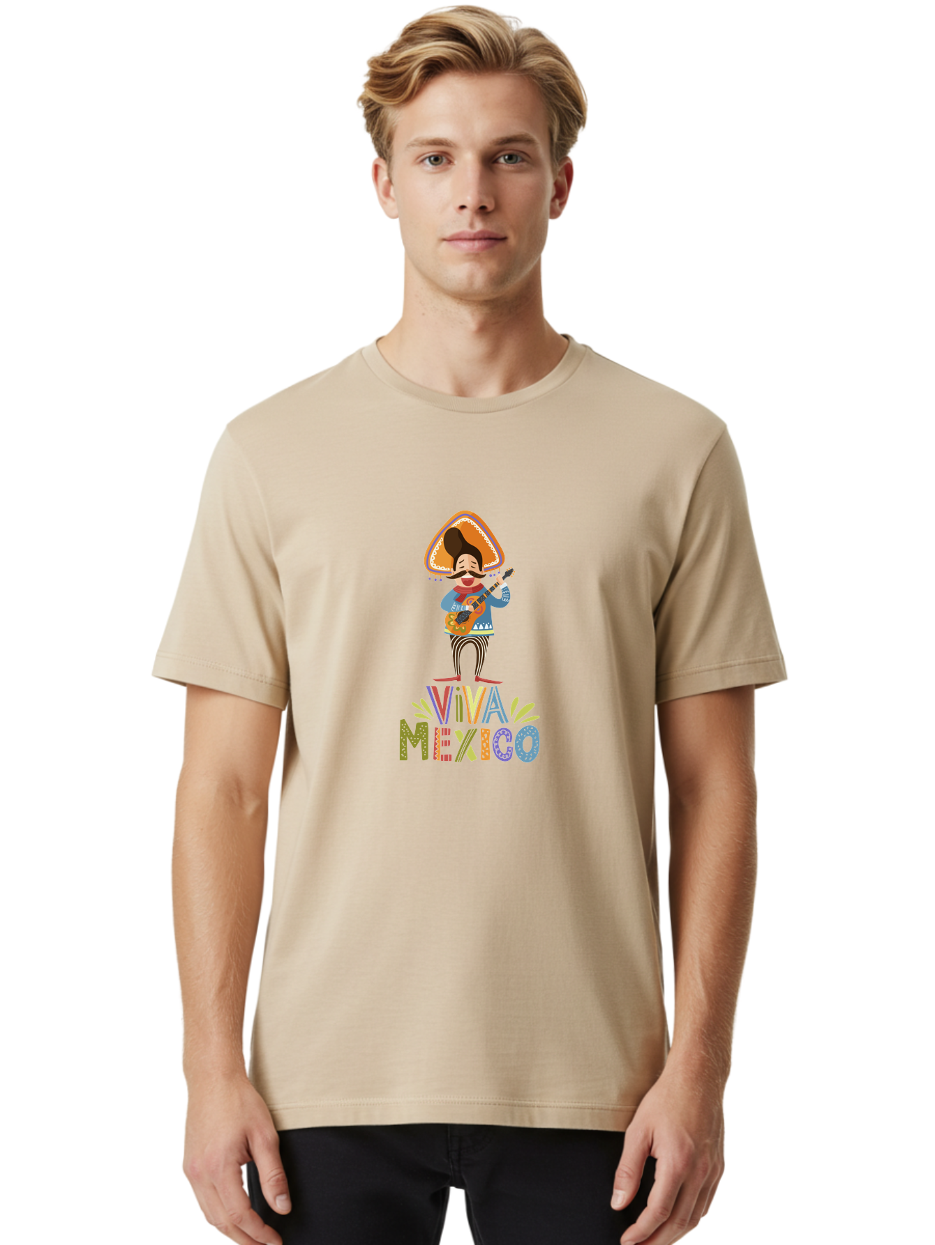 Viva-Mexico Men'S Graphic Tee, 100% Cotton, Comfortable Casual Summer Wear, Machine Washable, Mexican Culture, Traditional Clothing, Mariachi Musician, Guitar Player, Festive Atmosphere, Colorful Graphics, Vibrant Colors, -  Aaa309 14