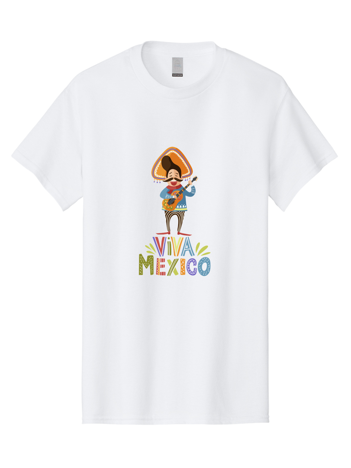 Viva-Mexico Men'S Graphic Tee, 100% Cotton, Comfortable Casual Summer Wear, Machine Washable, Mexican Culture, Traditional Clothing, Mariachi Musician, Guitar Player, Festive Atmosphere, Colorful Graphics, Vibrant Colors, -  Aaa309 21
