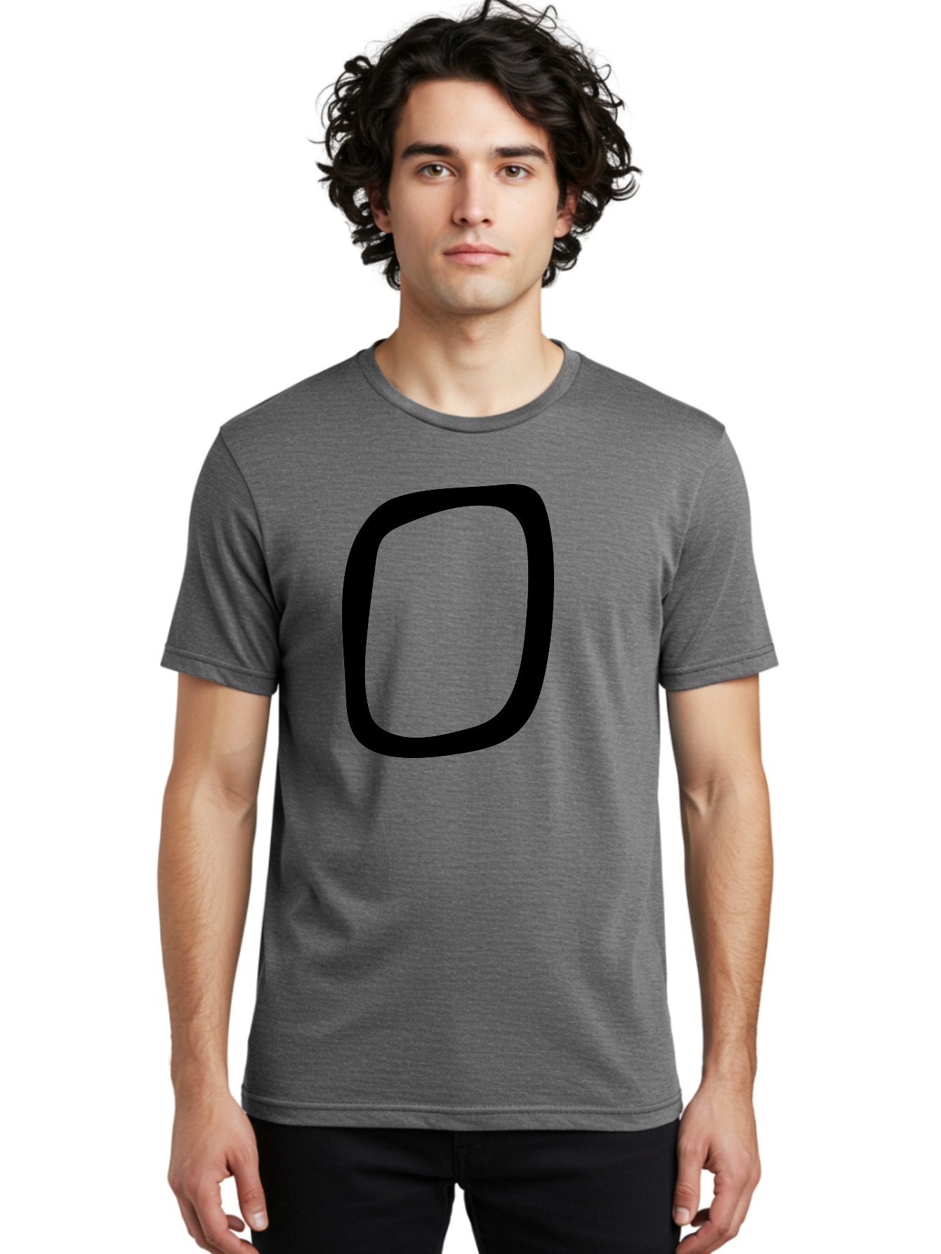 0 Men'S Graphic Tee, 100% Cotton, Comfortable Casual Summer Wear, Machine Washable, Handwritten Zero, Black Outline, Simple Design, Minimalist Style, Numeral, Number Zero, Digit -  Aaa351