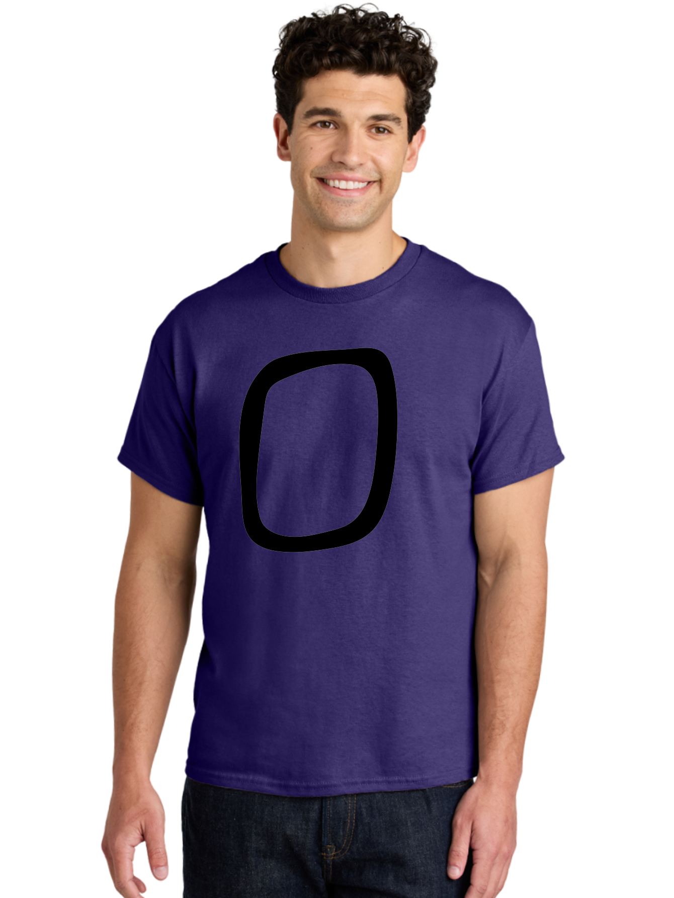 0 Men'S Graphic Tee, 100% Cotton, Comfortable Casual Summer Wear, Machine Washable, Handwritten Zero, Black Outline, Simple Design, Minimalist Style, Numeral, Number Zero, Digit -  Aaa351