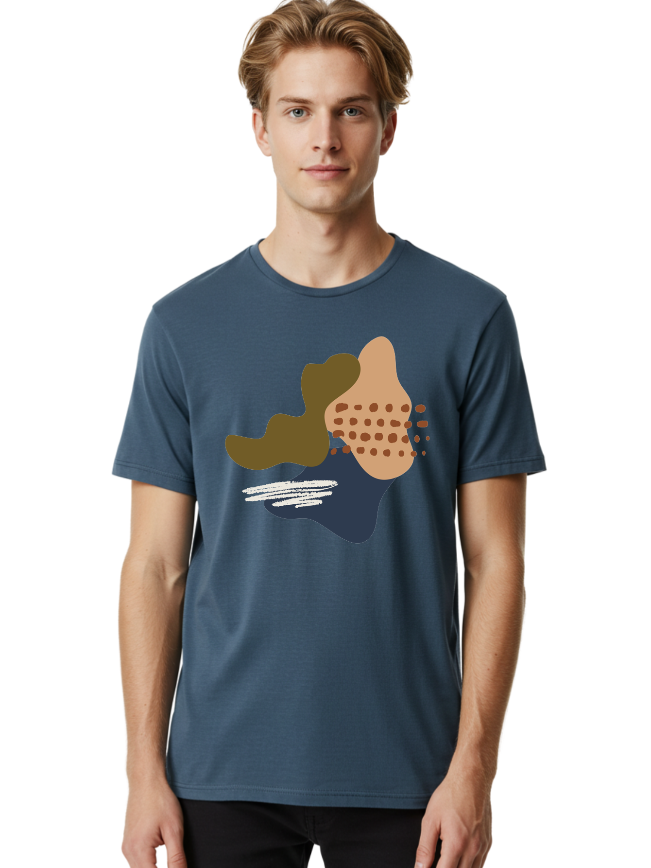 Abstract-Shapes-1 Men'S Graphic Tee, 100% Cotton, Comfortable Casual Summer Wear, Machine Washable, Abstract Art, Modern Design, Irregular Shapes, Earthy Tones, Bold Colors, Dynamic Composition, Creative Expression, Contemporary Style -  Aaa353