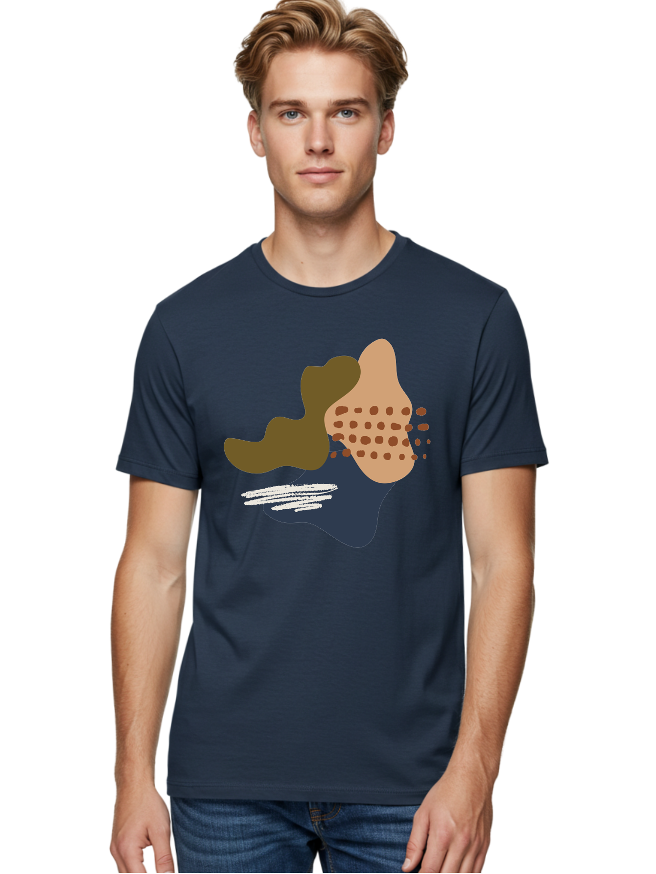 Abstract-Shapes-1 Men'S Graphic Tee, 100% Cotton, Comfortable Casual Summer Wear, Machine Washable, Abstract Art, Modern Design, Irregular Shapes, Earthy Tones, Bold Colors, Dynamic Composition, Creative Expression, Contemporary Style -  Aaa353 24