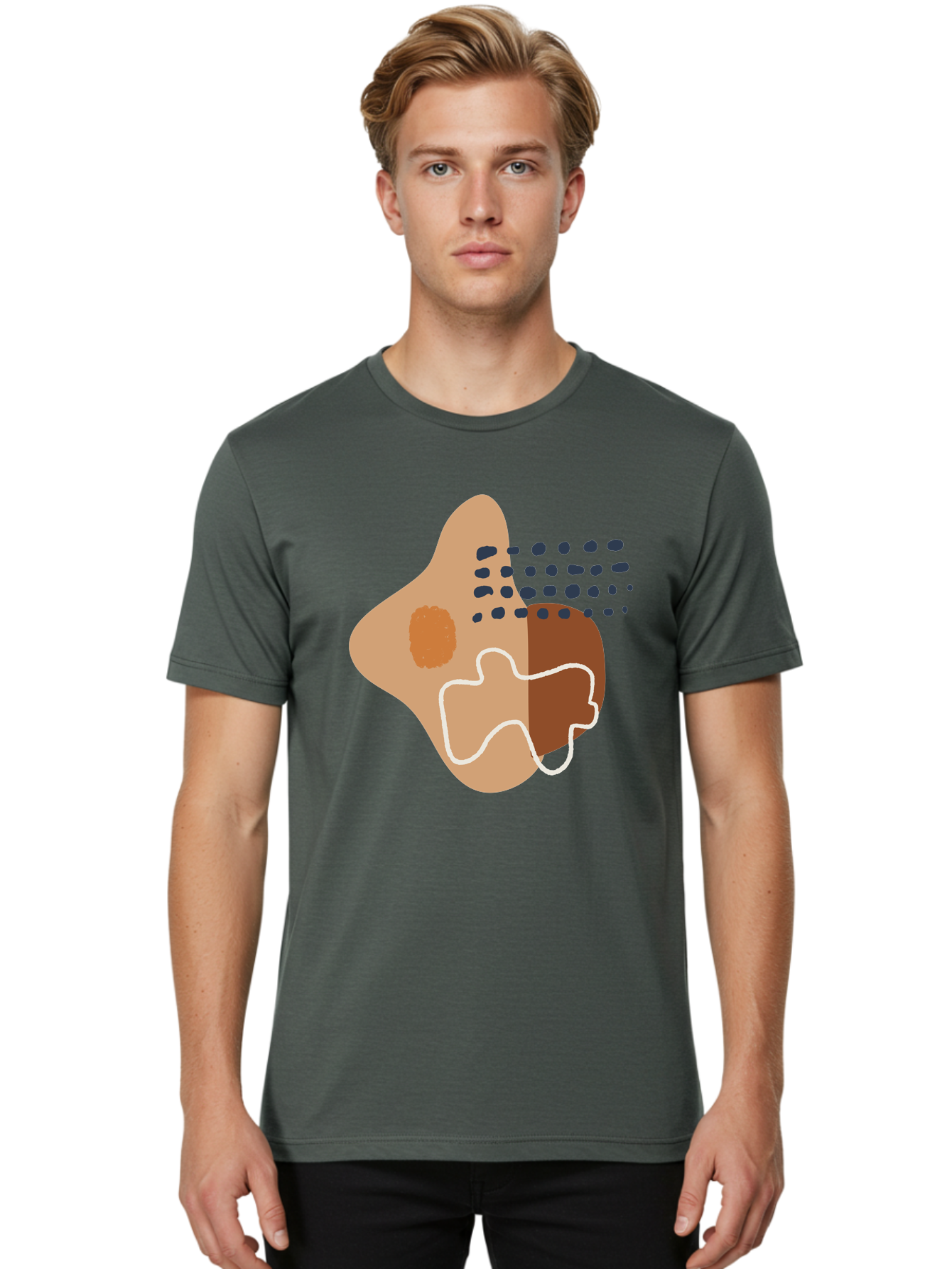 Abstract-Shapes-2 Men'S Graphic Tee, 100% Cotton, Comfortable Casual Summer Wear, Machine Washable, Stylized Head Profile, Abstract Shapes, Modern Design, Minimalist Art, Creative Expression, Digital Illustration, Dotted Patterns, -  Aaa354