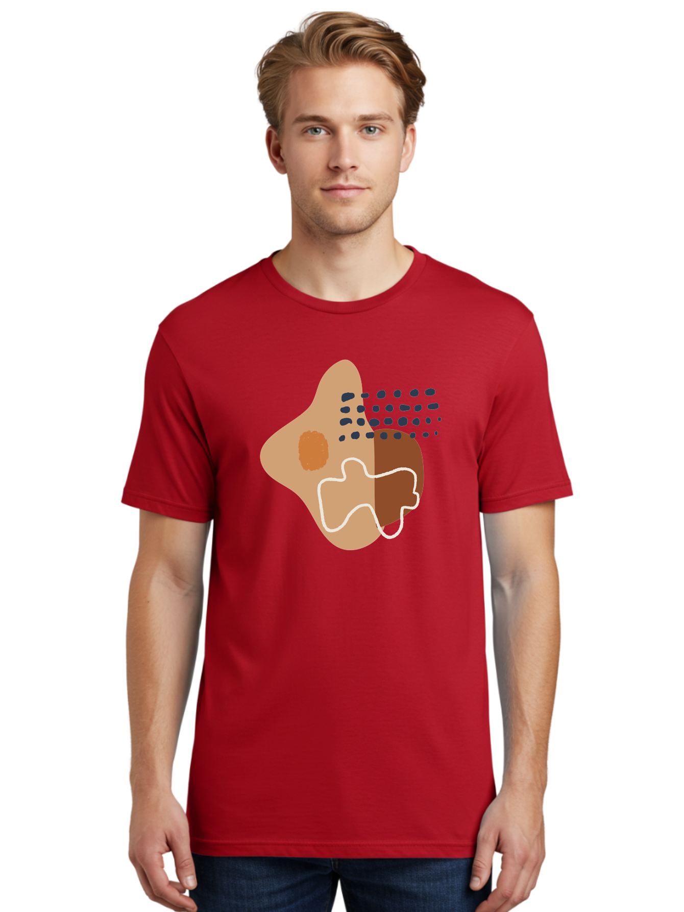 Abstract-Shapes-2 Men'S Graphic Tee, 100% Cotton, Comfortable Casual Summer Wear, Machine Washable, Stylized Head Profile, Abstract Shapes, Modern Design, Minimalist Art, Creative Expression, Digital Illustration, Dotted Patterns, -  Aaa354 20