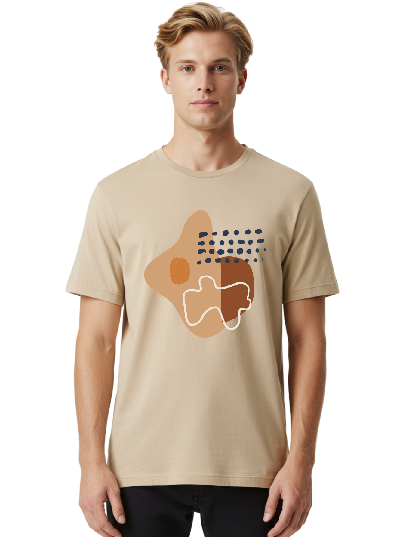 Abstract-Shapes-2 Men'S Graphic Tee, 100% Cotton, Comfortable Casual Summer Wear, Machine Washable, Stylized Head Profile, Abstract Shapes, Modern Design, Minimalist Art, Creative Expression, Digital Illustration, Dotted Patterns, -  Aaa354 4