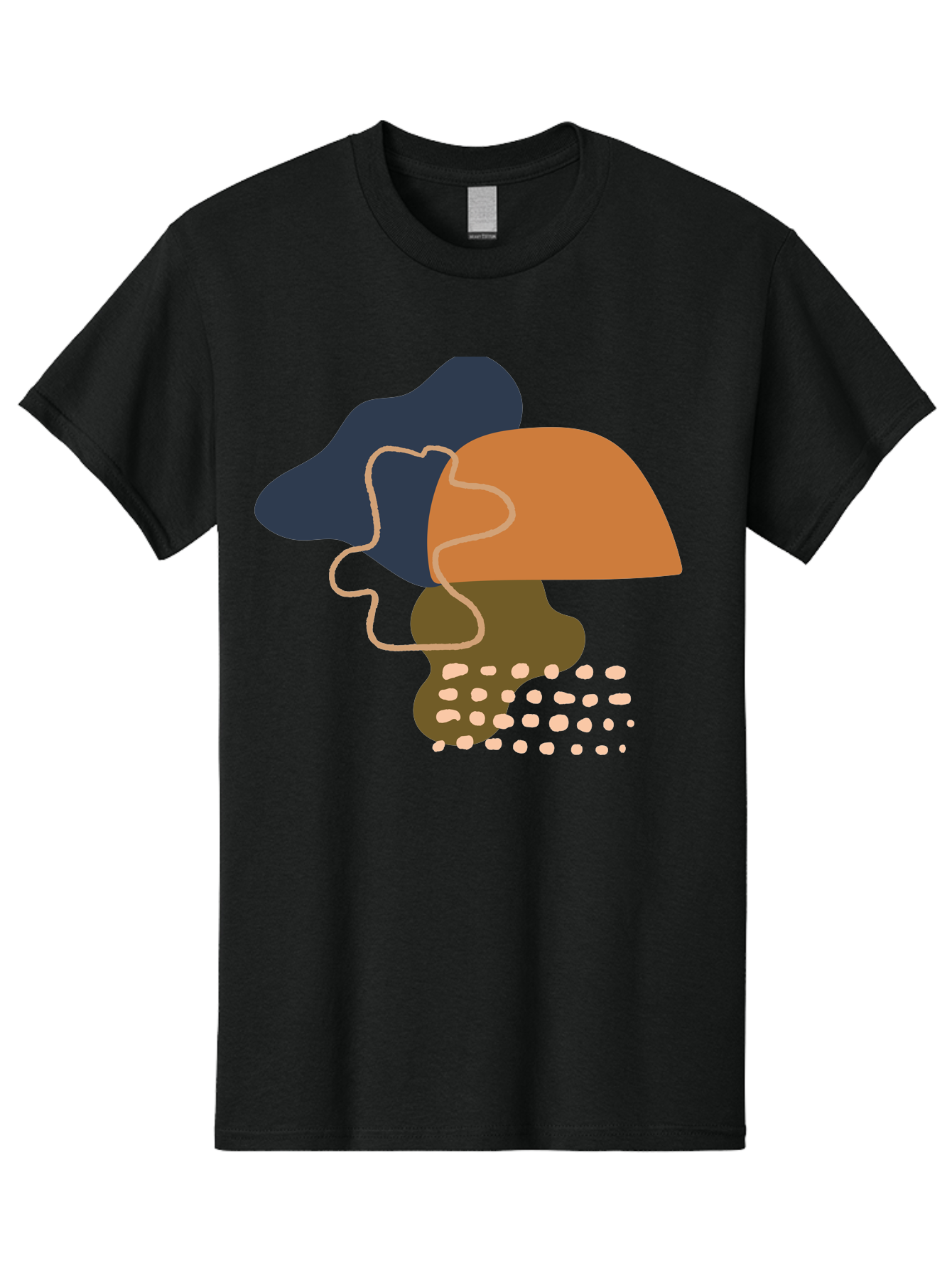Abstract-Shapes-3 Men'S Graphic Tee, 100% Cotton, Comfortable Casual Summer Wear, Machine Washable, Abstract Shapes, Modern Art, Digital Illustration, Wavy Line, Layered Forms, Blue, Orange, Brown Colors, Minimalist Design, -  Aaa355
