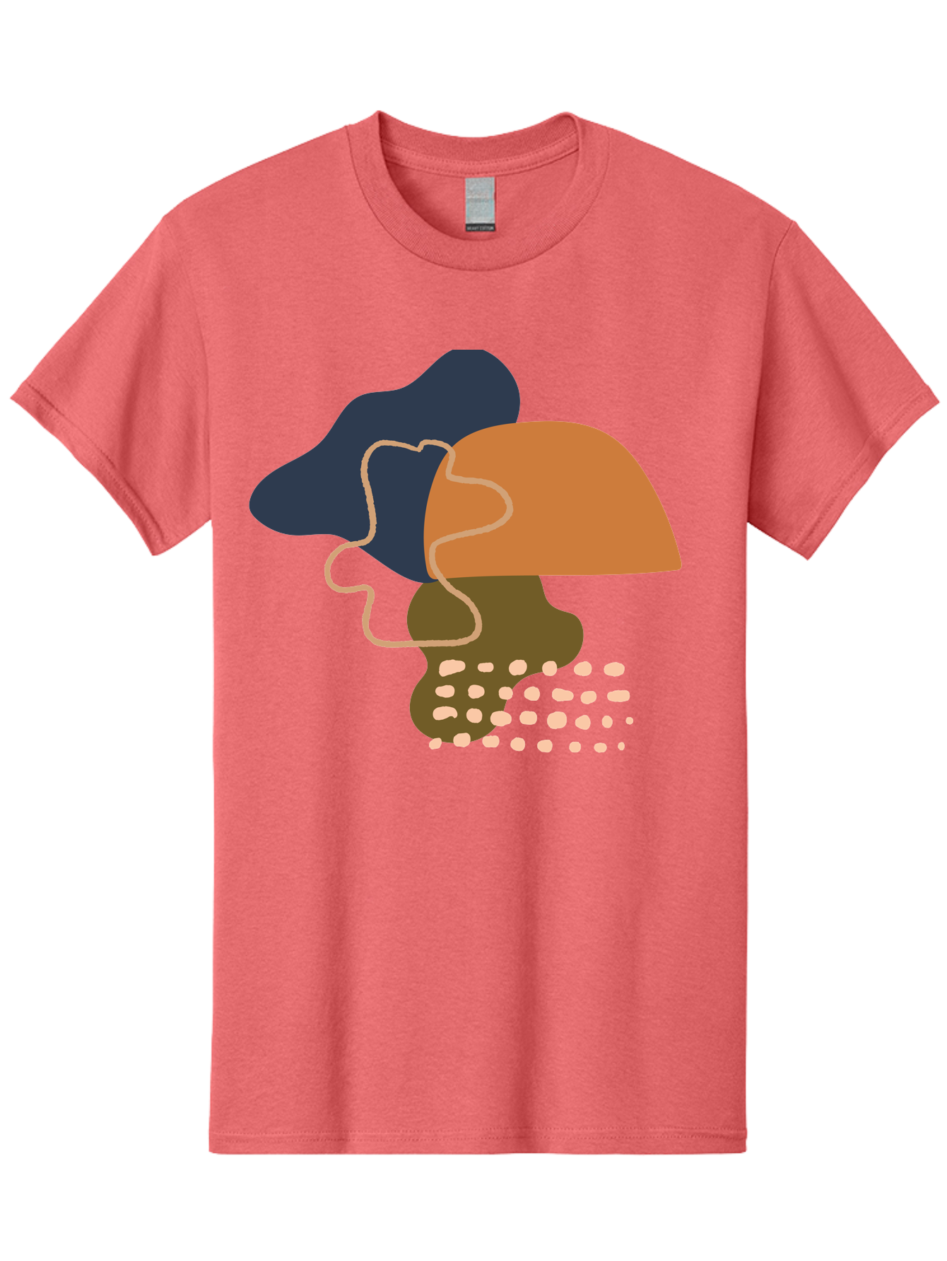 Abstract-Shapes-3 Men'S Graphic Tee, 100% Cotton, Comfortable Casual Summer Wear, Machine Washable, Abstract Shapes, Modern Art, Digital Illustration, Wavy Line, Layered Forms, Blue, Orange, Brown Colors, Minimalist Design, -  Aaa355 21