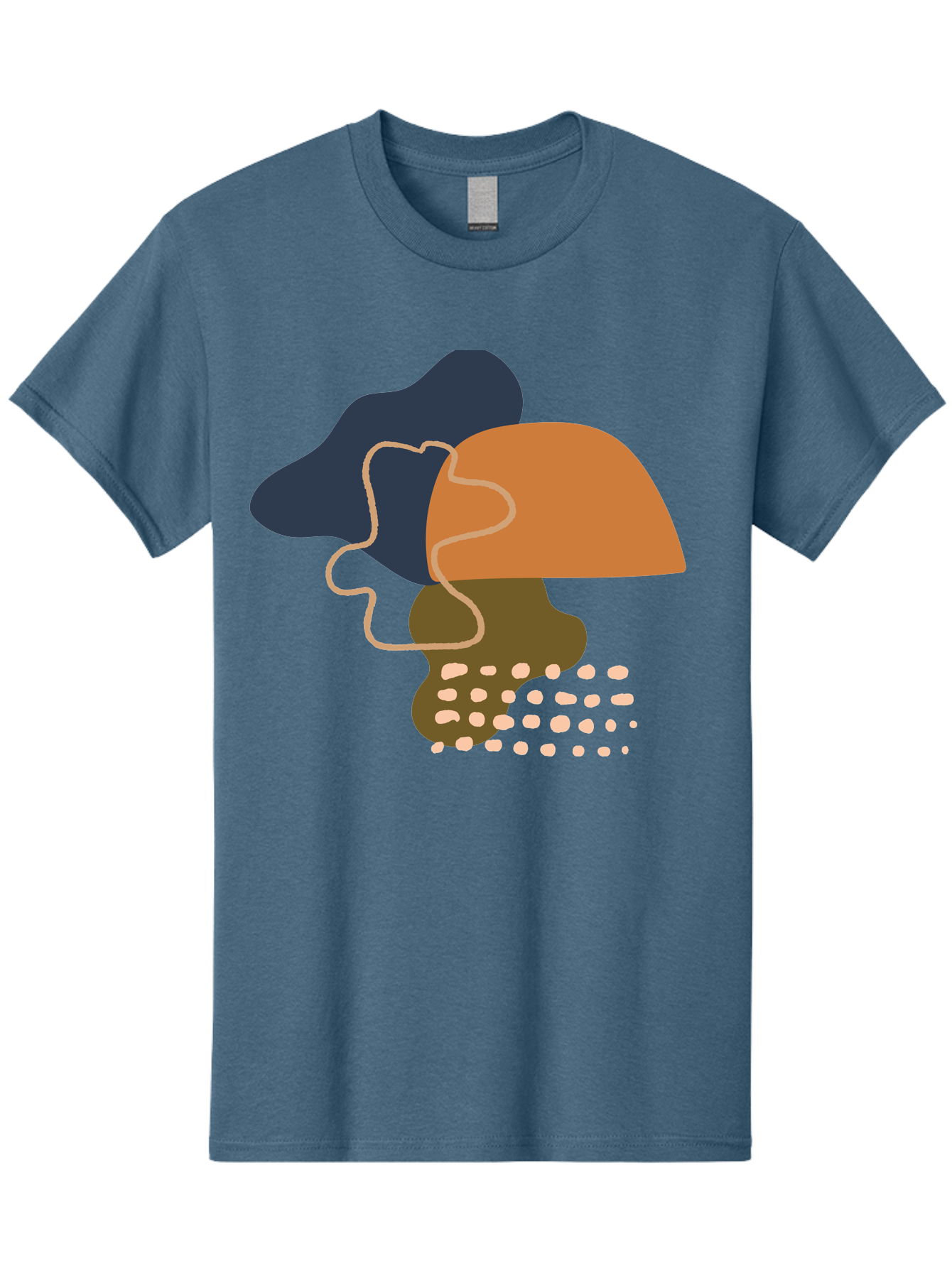 Abstract-Shapes-3 Men'S Graphic Tee, 100% Cotton, Comfortable Casual Summer Wear, Machine Washable, Abstract Shapes, Modern Art, Digital Illustration, Wavy Line, Layered Forms, Blue, Orange, Brown Colors, Minimalist Design, -  Aaa355 27