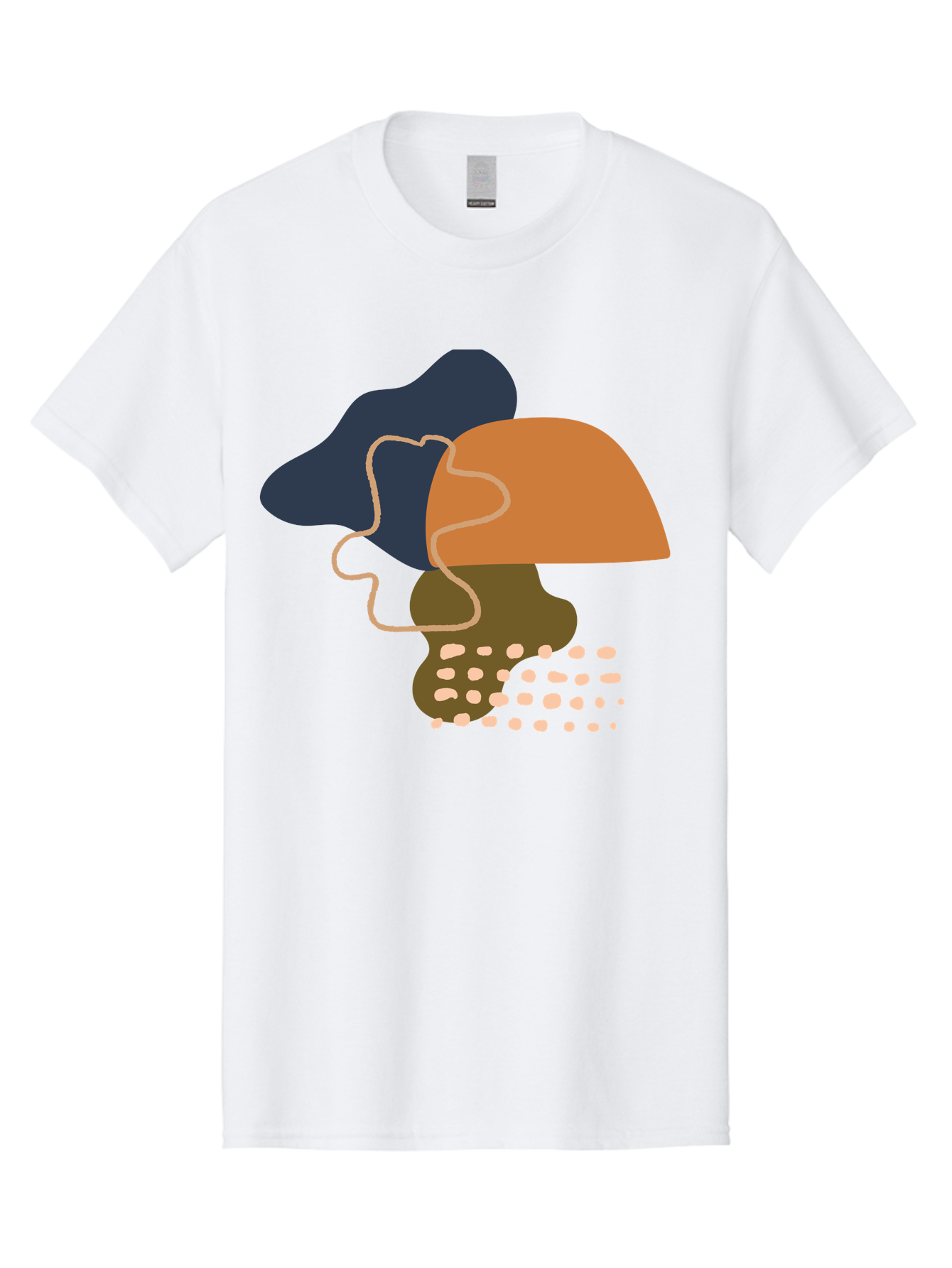 Abstract-Shapes-3 Men'S Graphic Tee, 100% Cotton, Comfortable Casual Summer Wear, Machine Washable, Abstract Shapes, Modern Art, Digital Illustration, Wavy Line, Layered Forms, Blue, Orange, Brown Colors, Minimalist Design, -  Aaa355 25