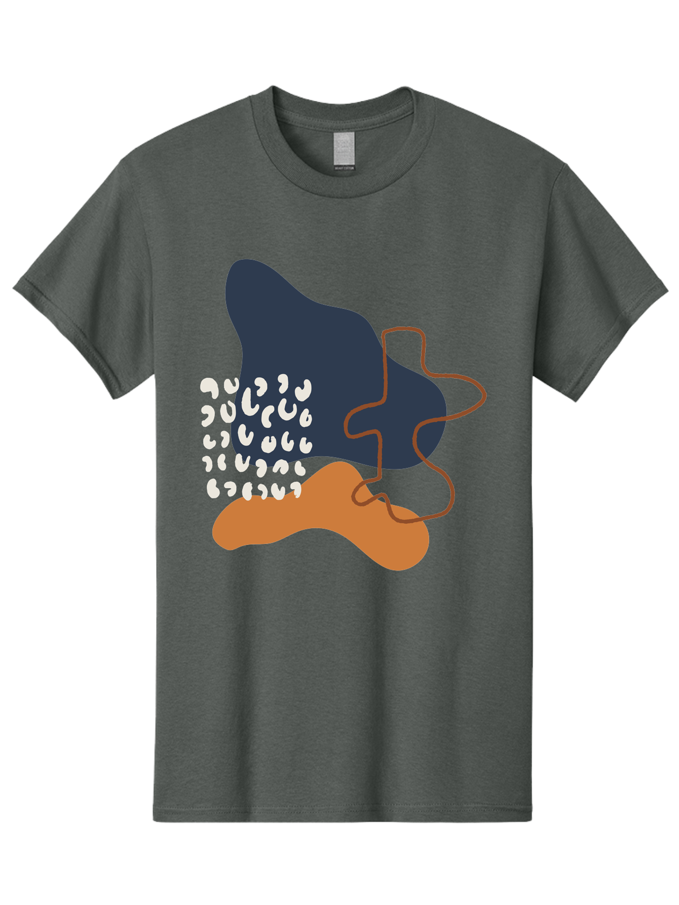 Abstract-Shapes-4 Men'S Graphic Tee, 100% Cotton, Comfortable Casual Summer Wear, Machine Washable, Abstract Art, Modern Design, Unique Shapes, Navy Blue Shape, Orange Blob, White Semicolons, Brown Squiggly Line, Creative Expression, -  Aaa356 15