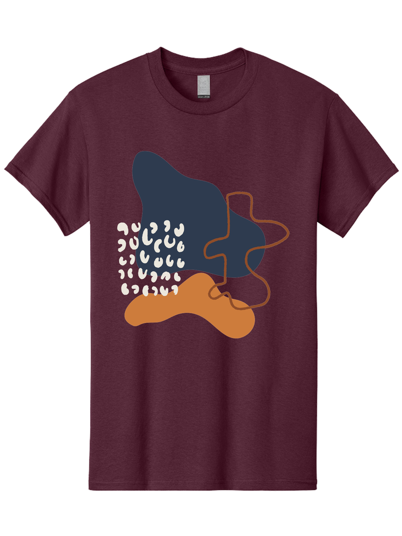 Abstract-Shapes-4 Men'S Graphic Tee, 100% Cotton, Comfortable Casual Summer Wear, Machine Washable, Abstract Art, Modern Design, Unique Shapes, Navy Blue Shape, Orange Blob, White Semicolons, Brown Squiggly Line, Creative Expression, -  Aaa356 25