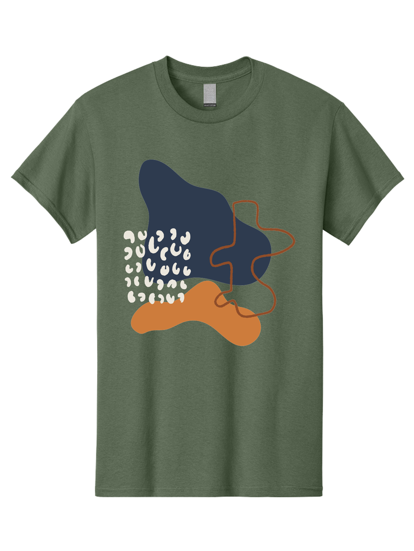 Abstract-Shapes-4 Men'S Graphic Tee, 100% Cotton, Comfortable Casual Summer Wear, Machine Washable, Abstract Art, Modern Design, Unique Shapes, Navy Blue Shape, Orange Blob, White Semicolons, Brown Squiggly Line, Creative Expression, -  Aaa356 9