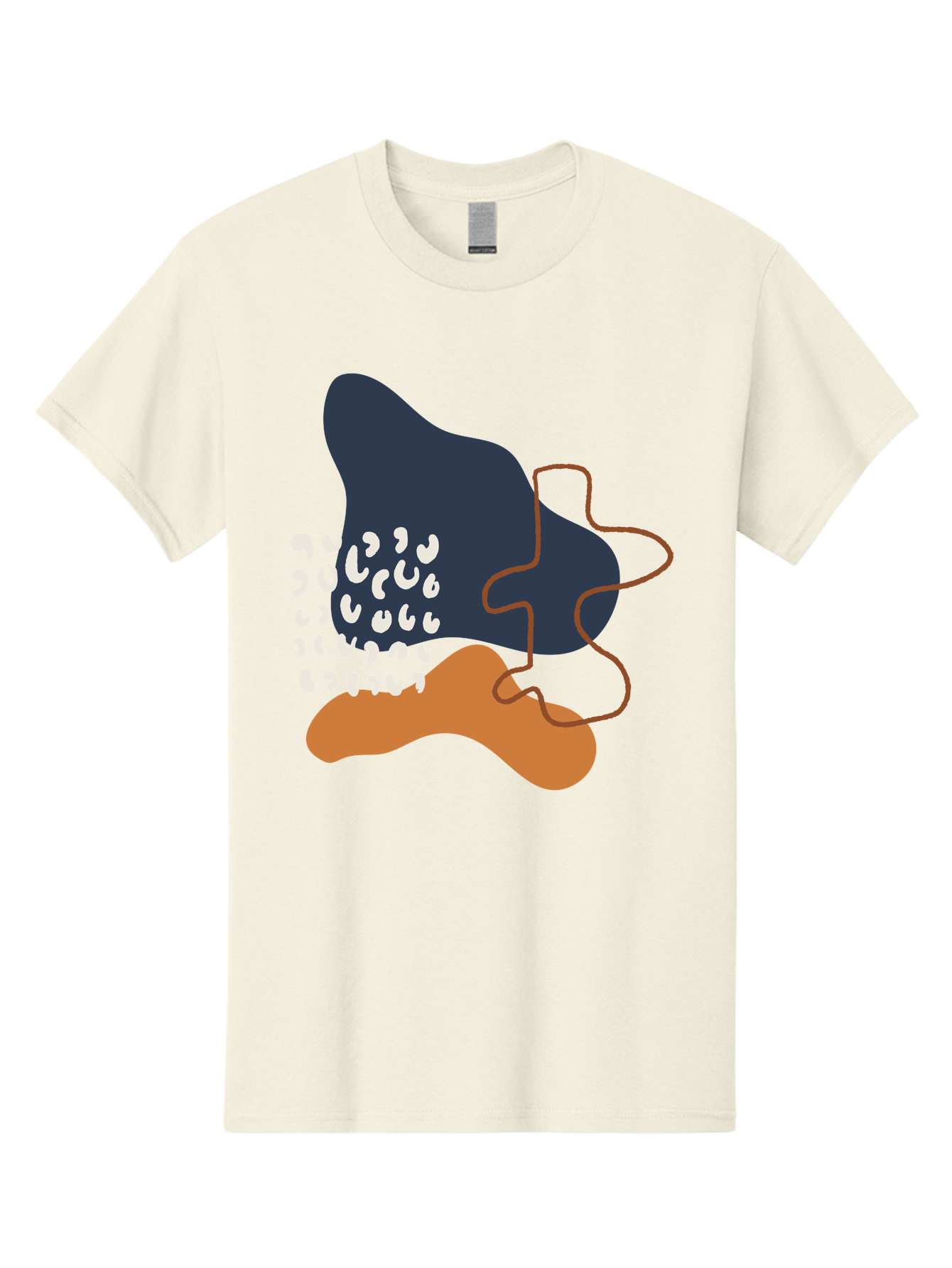 Abstract-Shapes-4 Men'S Graphic Tee, 100% Cotton, Comfortable Casual Summer Wear, Machine Washable, Abstract Art, Modern Design, Unique Shapes, Navy Blue Shape, Orange Blob, White Semicolons, Brown Squiggly Line, Creative Expression, -  Aaa356 17