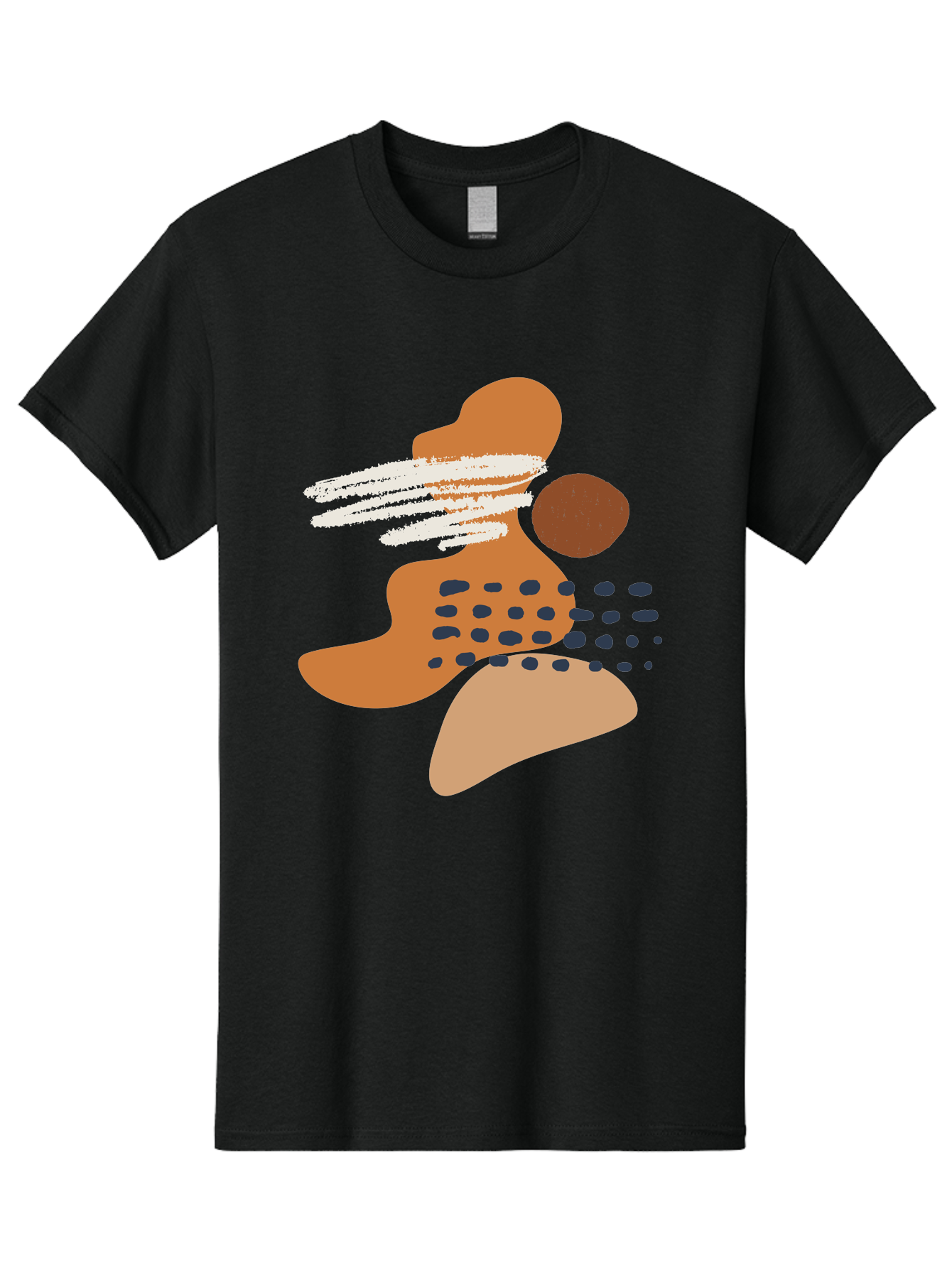 Abstract-Shapes Men'S Graphic Tee, 100% Cotton, Comfortable Casual Summer Wear, Machine Washable, Abstract Art, Modern Design, Geometric Shapes, Orange And Brown Hues, White Streaks, Black Dots, Artistic Expression, Contemporary Style -  Aaa357 27