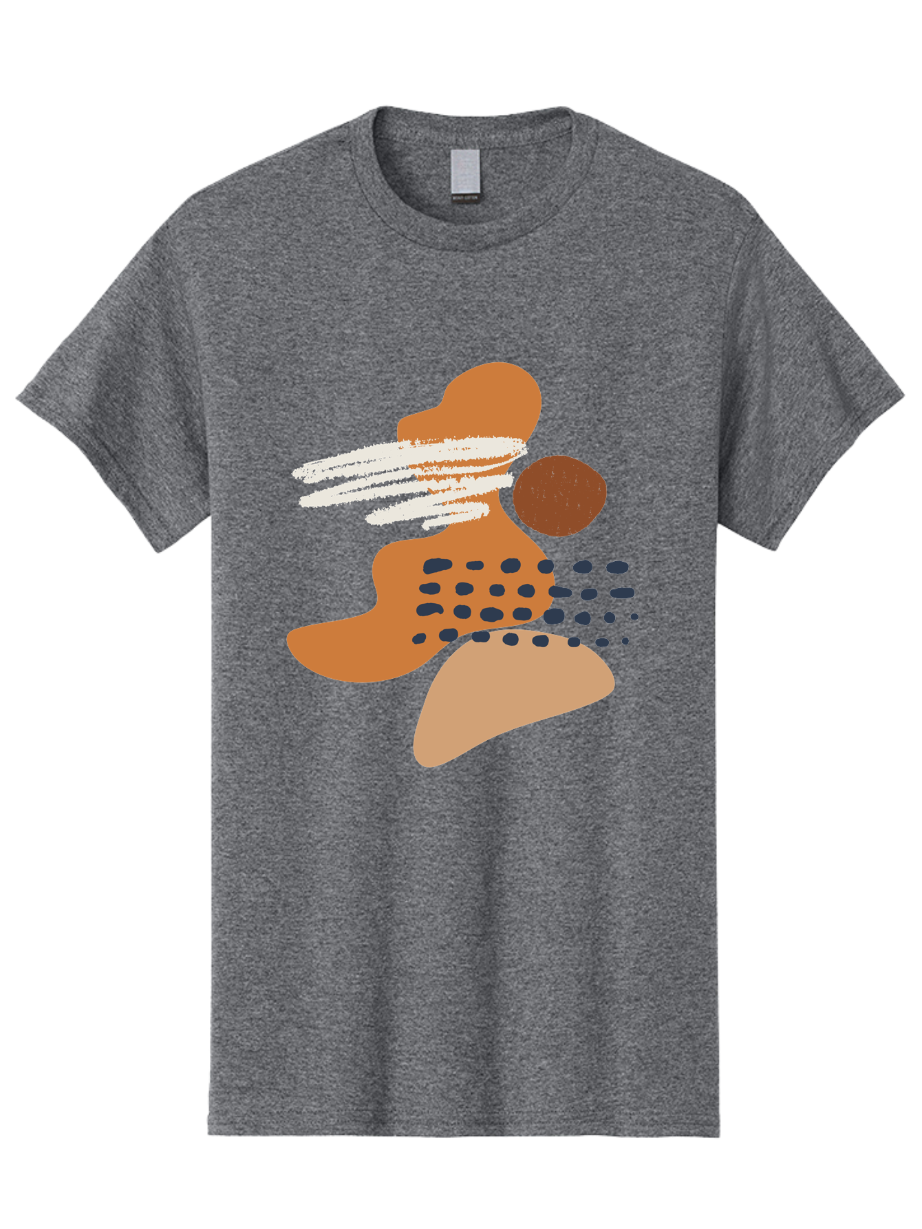 Abstract-Shapes Men'S Graphic Tee, 100% Cotton, Comfortable Casual Summer Wear, Machine Washable, Abstract Art, Modern Design, Geometric Shapes, Orange And Brown Hues, White Streaks, Black Dots, Artistic Expression, Contemporary Style -  Aaa357 23