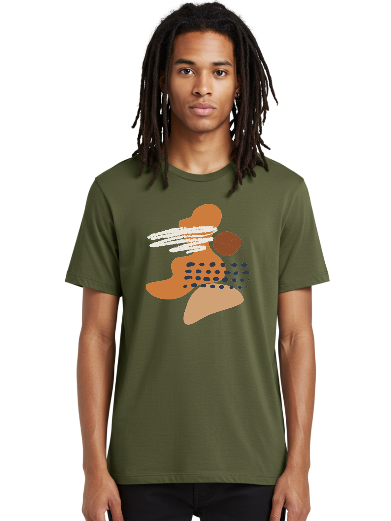 Abstract-Shapes Men'S Graphic Tee, 100% Cotton, Comfortable Casual Summer Wear, Machine Washable, Abstract Art, Modern Design, Geometric Shapes, Orange And Brown Hues, White Streaks, Black Dots, Artistic Expression, Contemporary Style -  Aaa357 16