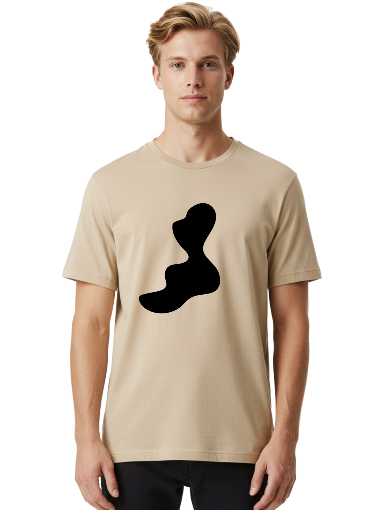 Abstract-Silhouette Men'S Graphic Tee, 100% Cotton, Comfortable Casual Summer Wear, Machine Washable, Abstract Shape, Black Silhouette, Modern Art, Minimalist Design, Fluid Form, Contemporary Graphics, Artistic Expression, Sleek Design, -  Aaa358 26