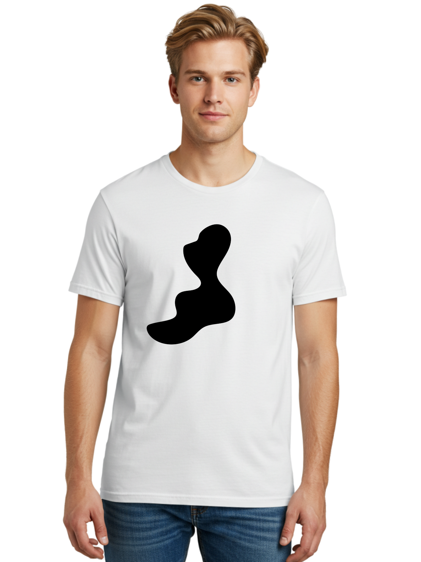 Abstract-Silhouette Men'S Graphic Tee, 100% Cotton, Comfortable Casual Summer Wear, Machine Washable, Abstract Shape, Black Silhouette, Modern Art, Minimalist Design, Fluid Form, Contemporary Graphics, Artistic Expression, Sleek Design, -  Aaa358 24