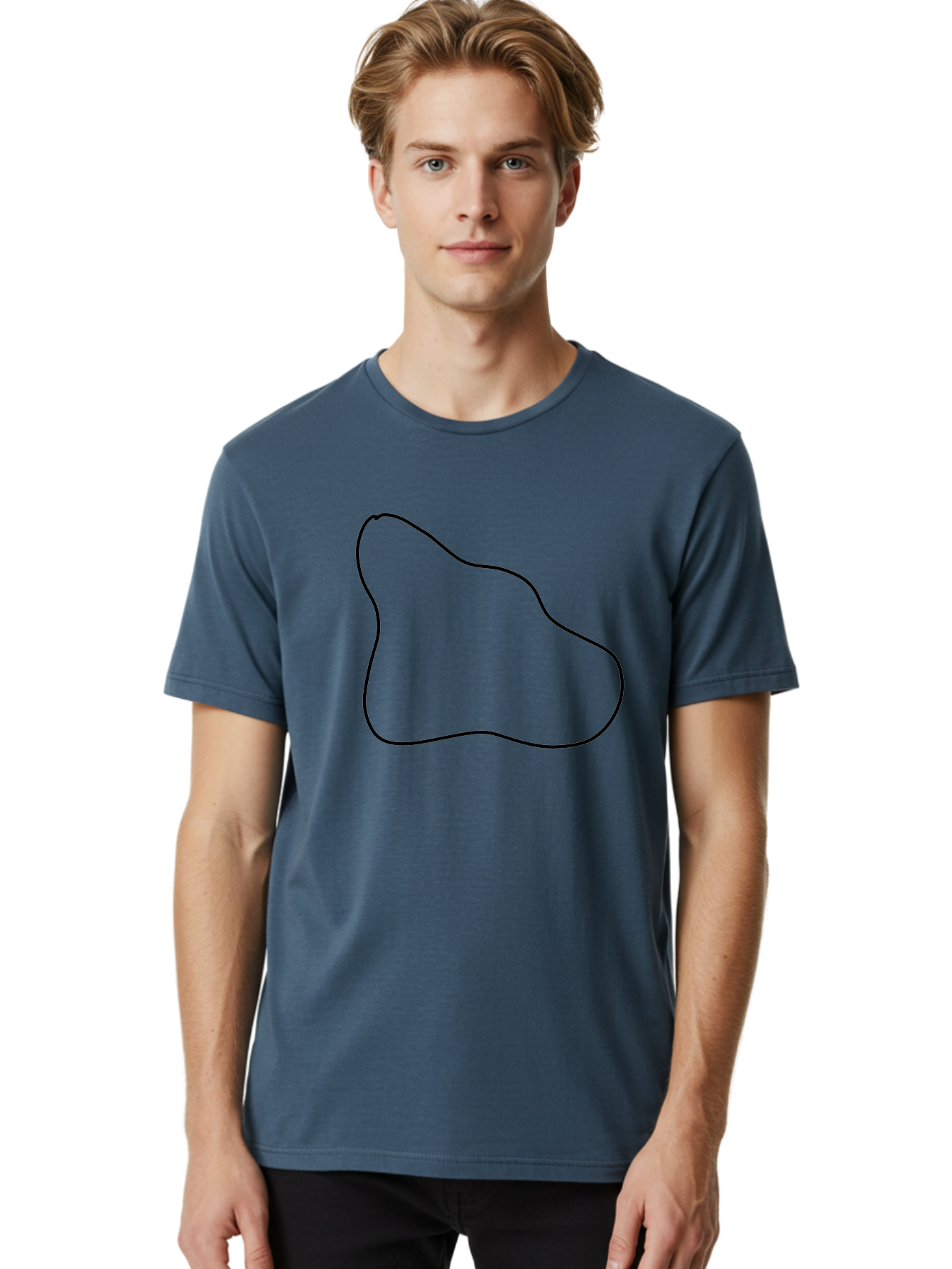 Amorphous-Shape Men'S Graphic Tee, 100% Cotton, Comfortable Casual Summer Wear, Machine Washable, Irregular Shape, Black Outline, Abstract Design, Unique Form, Simple Graphics, Minimalist Art, Modern Shapes -  Aaa359