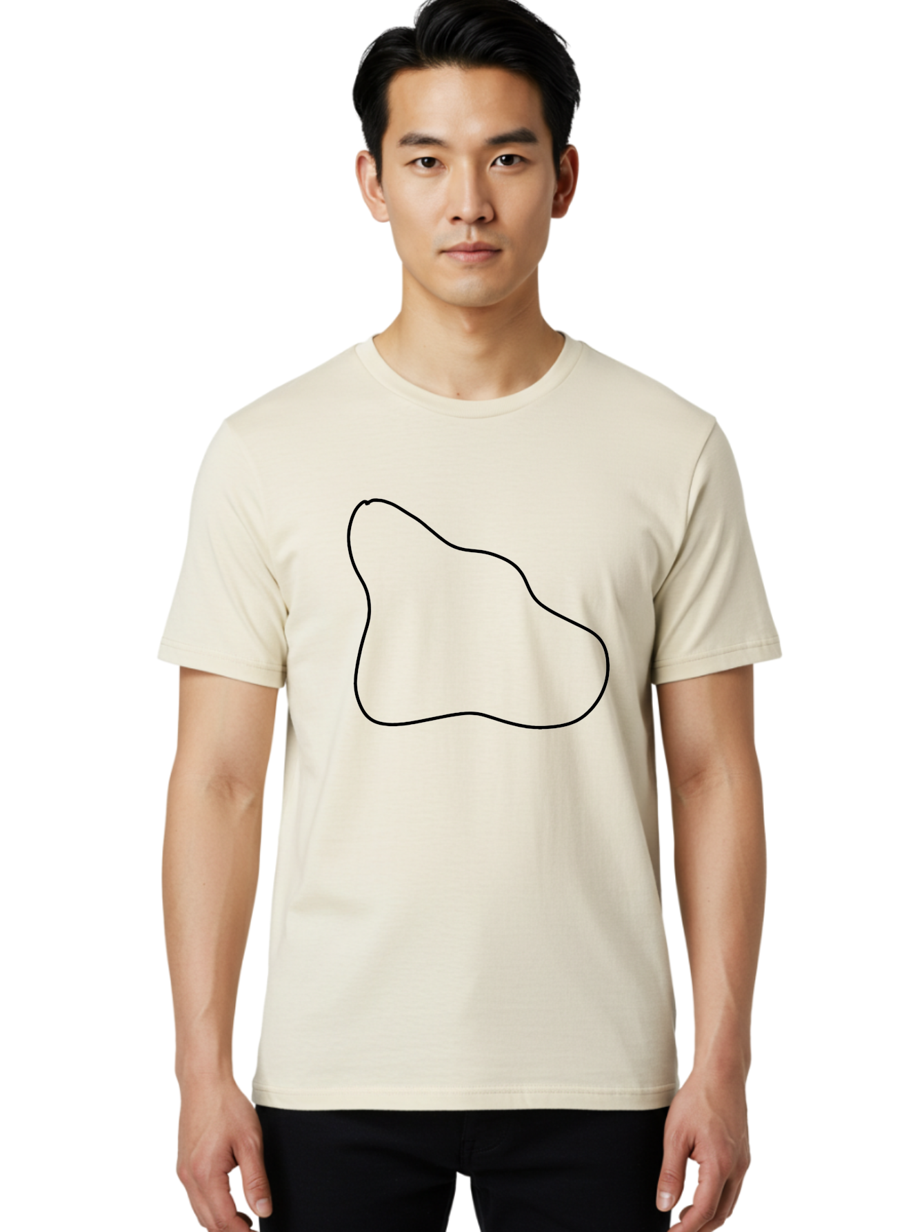 Amorphous-Shape Men'S Graphic Tee, 100% Cotton, Comfortable Casual Summer Wear, Machine Washable, Irregular Shape, Black Outline, Abstract Design, Unique Form, Simple Graphics, Minimalist Art, Modern Shapes -  Aaa359 20