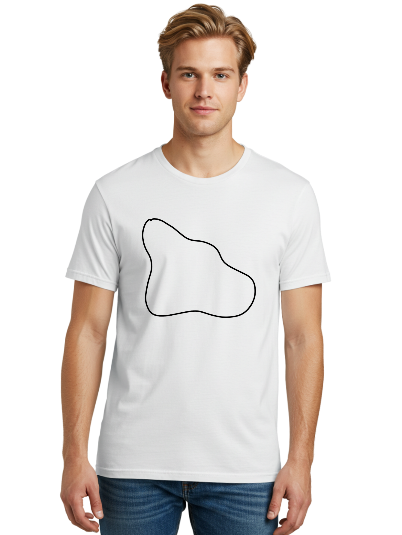 Amorphous-Shape Men'S Graphic Tee, 100% Cotton, Comfortable Casual Summer Wear, Machine Washable, Irregular Shape, Black Outline, Abstract Design, Unique Form, Simple Graphics, Minimalist Art, Modern Shapes -  Aaa359 14