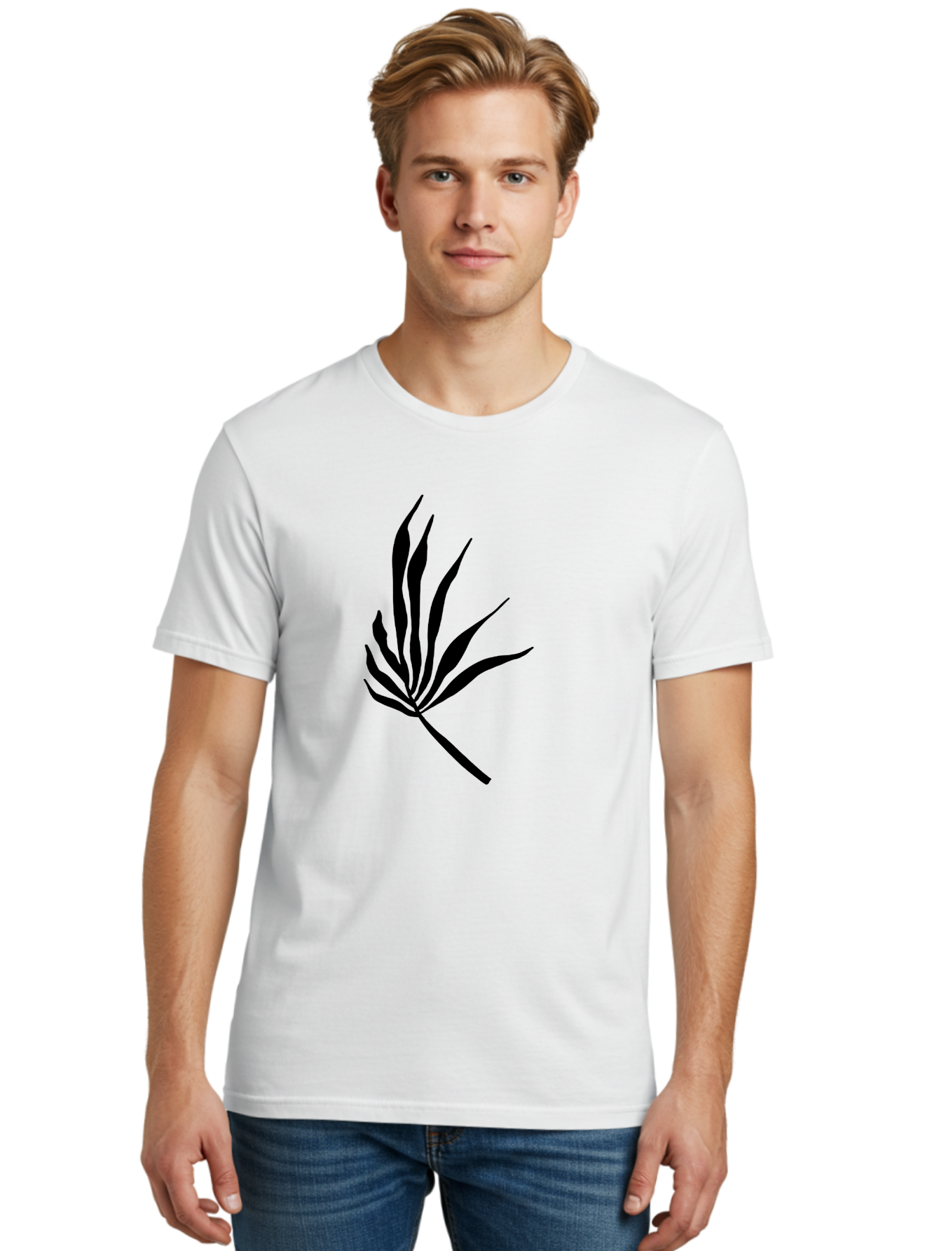 Bamboo Men'S Graphic Tee, 100% Cotton, Comfortable Casual Summer Wear, Machine Washable, Bamboo, Black Silhouette, Minimalist Design, Simple Shapes, Modern Art, Graphic Illustration, Leafy Stems, Contemporary Style, Abstract Form -  Aaa360 14