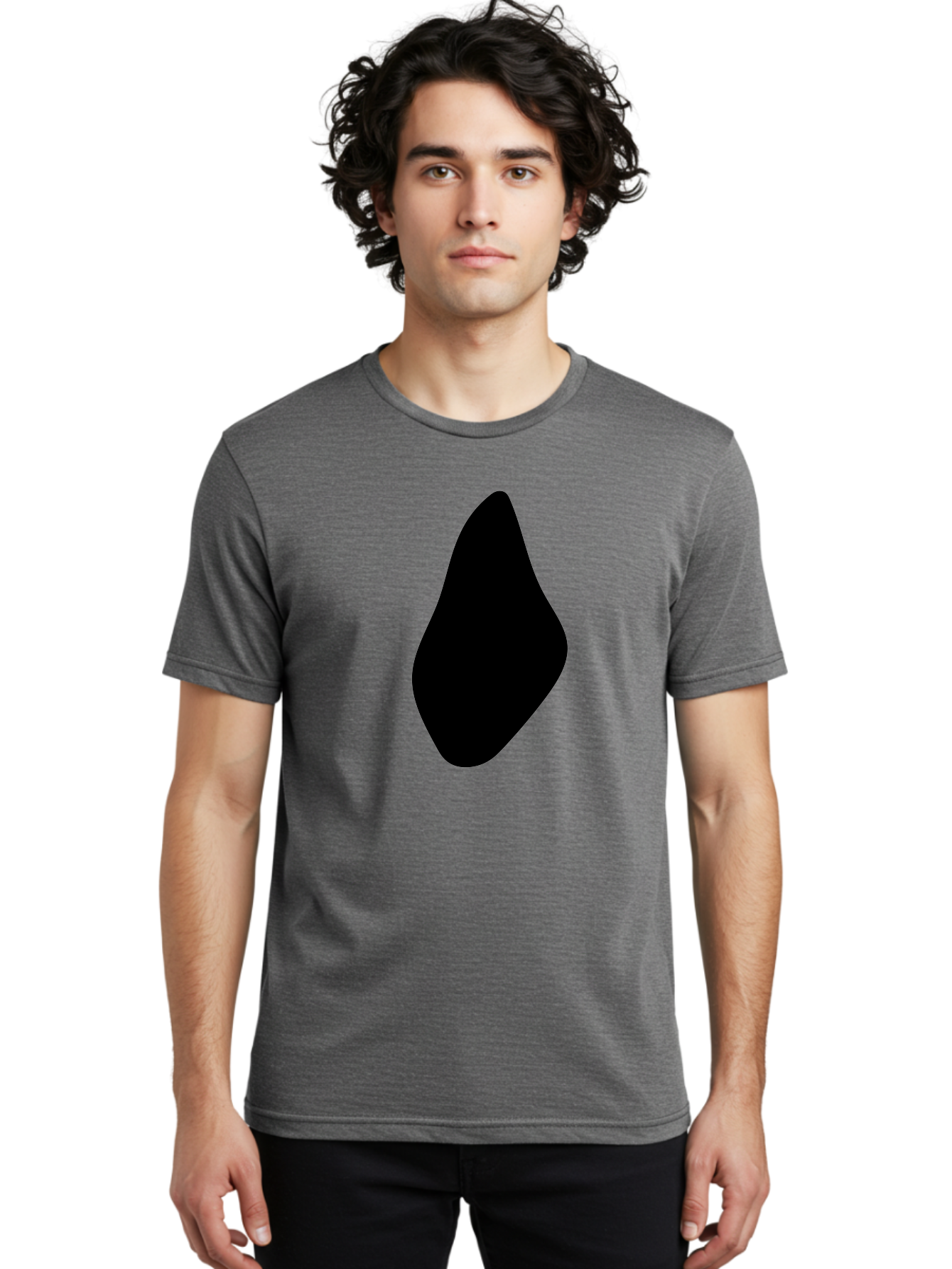 Black-Abstract-Shape Men'S Graphic Tee, 100% Cotton, Comfortable Casual Summer Wear, Machine Washable, Black Silhouette, Smooth Shape, Abstract Design, Minimalist Art, Simple Form, Elegant Silhouette, Modern Graphic -  Aaa361 24