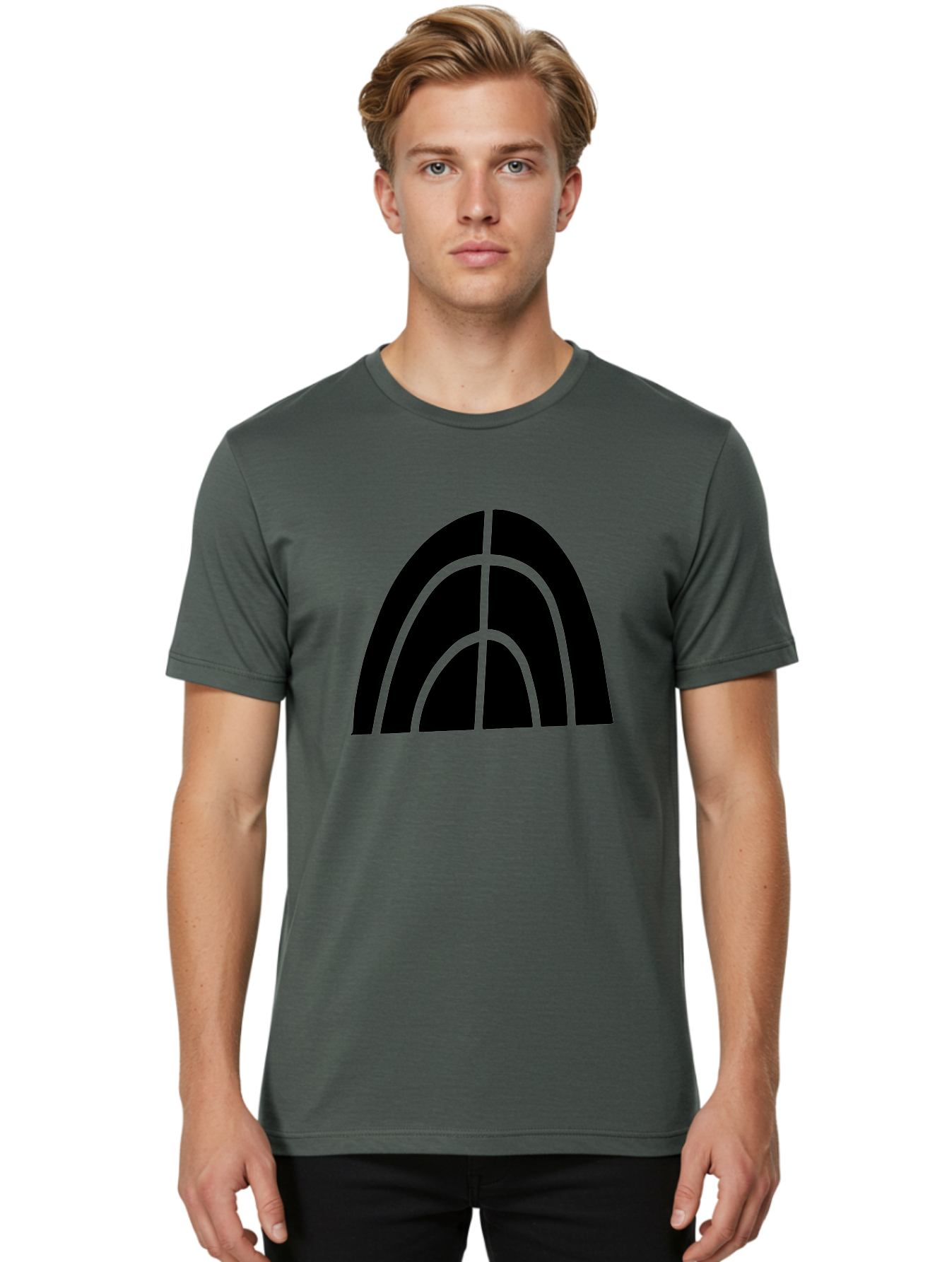 Black-Arch-Graphic Men'S Graphic Tee, 100% Cotton, Comfortable Casual Summer Wear, Machine Washable, Letter A, Simple Design, Typography, Bold Font, Black And Green, Modern Aesthetic, Graphic Element, Minimalist Style -  Aaa362 12